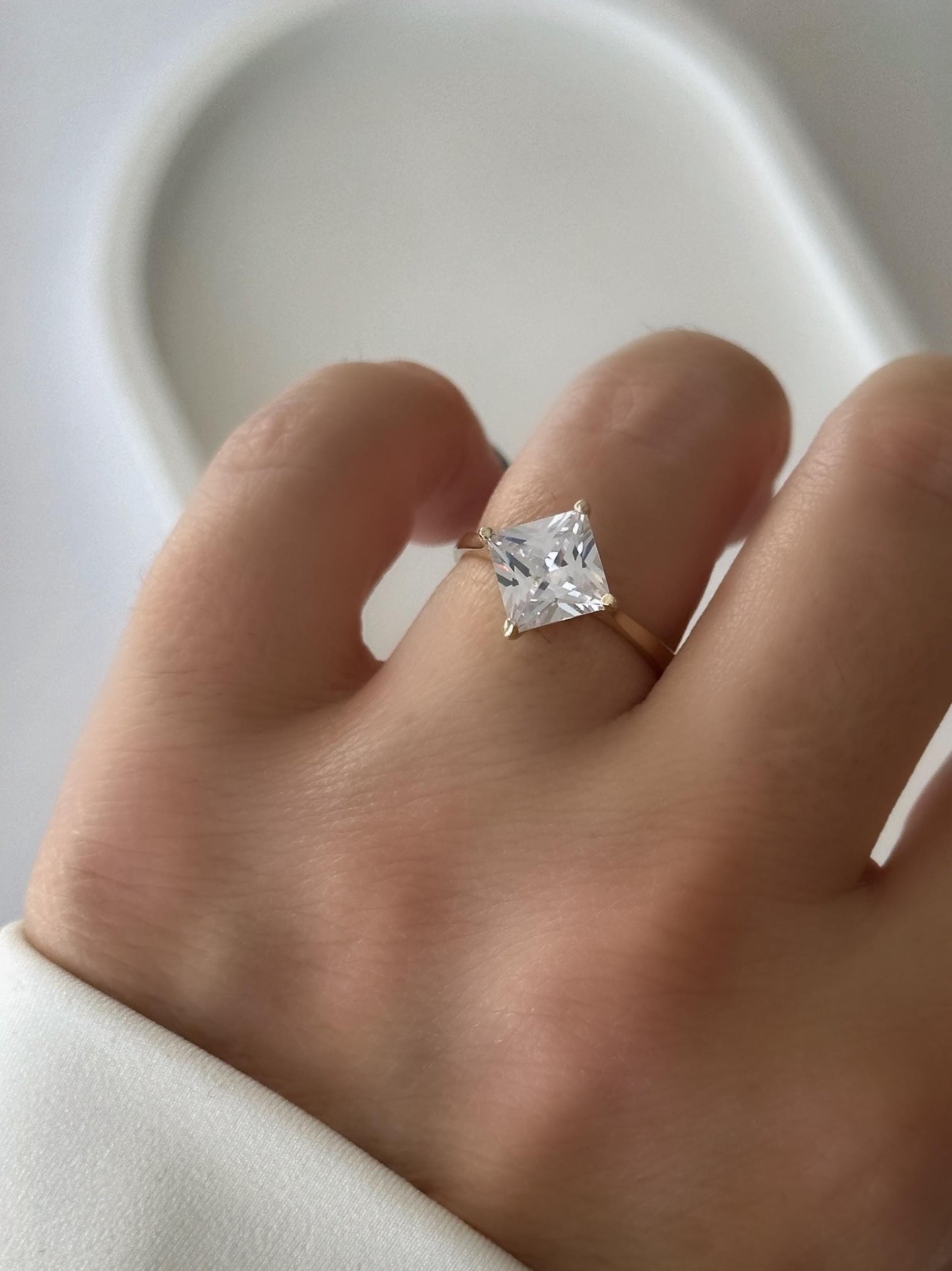 Adjustable Ring – Elegant modern sterling silver ring with square cut gemstone, perfect gift for her.