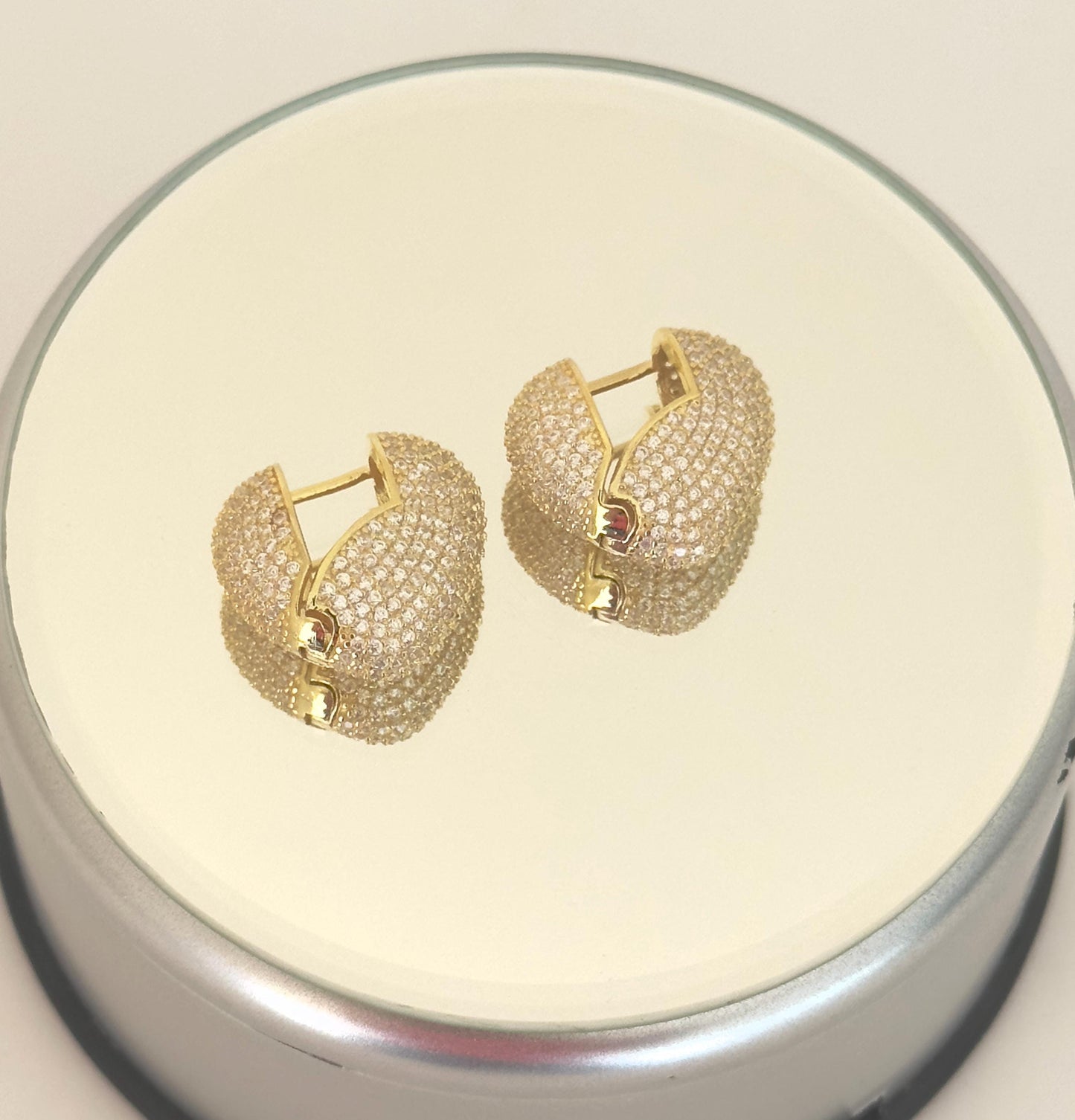 Diamond Heart Earrings: 925 Sterling Silver Puffy Chunky Hoops