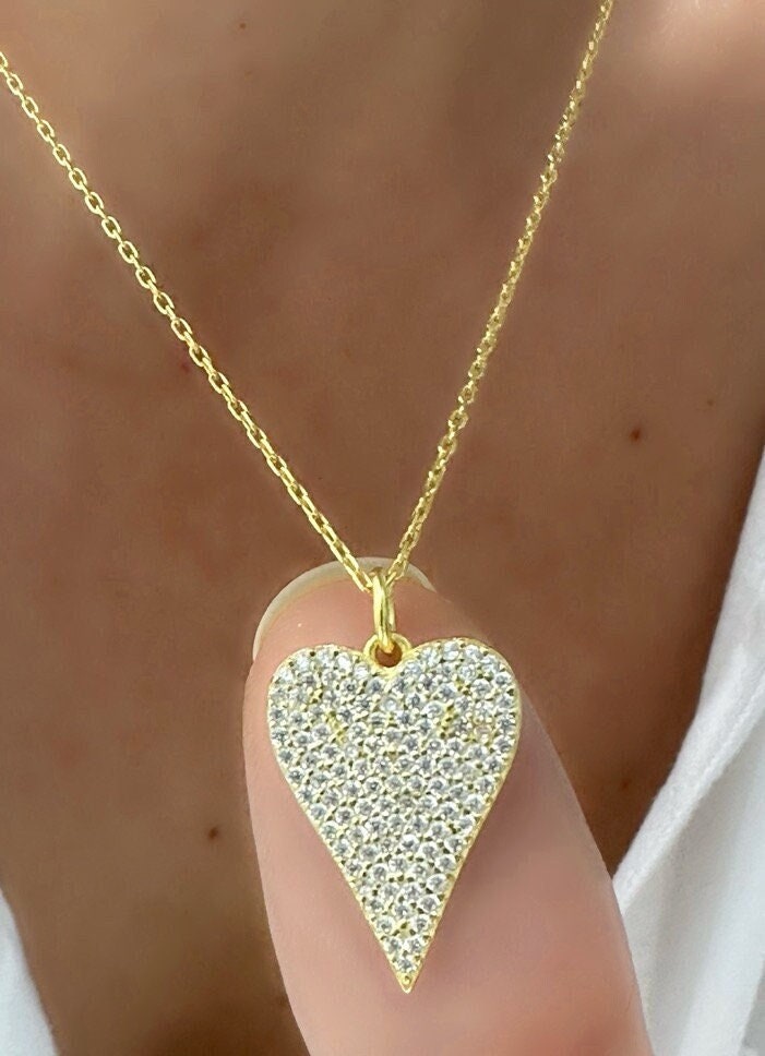 Diamond Heart Pendant Necklace: 925 Sterling Silver, Gold Plated Jewelry Gift
