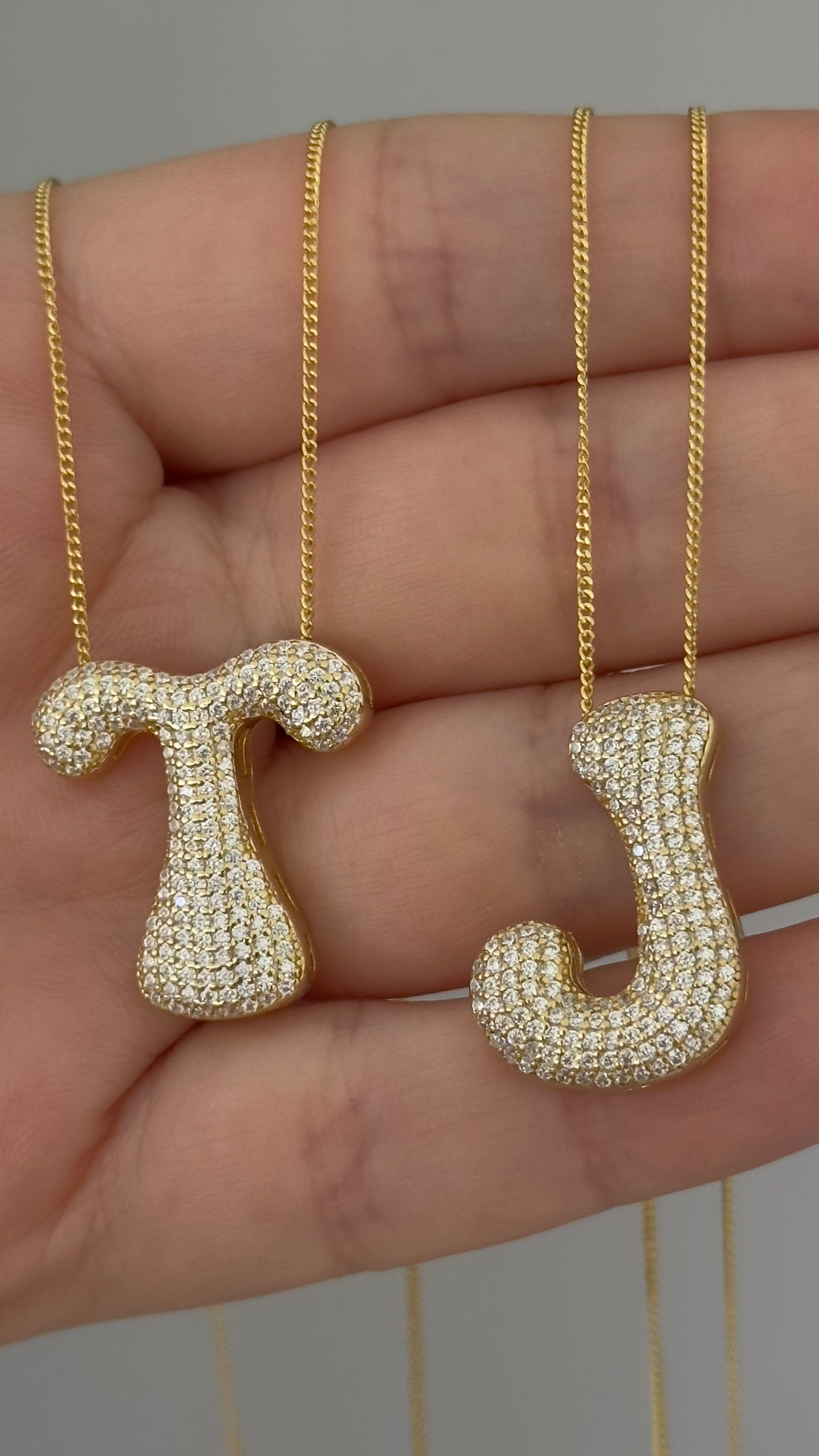 Jumbo Bubble Letter Necklace, Large CZ Diamond Initial Pendant, 925 Sterling Silver Personalized Jewelry