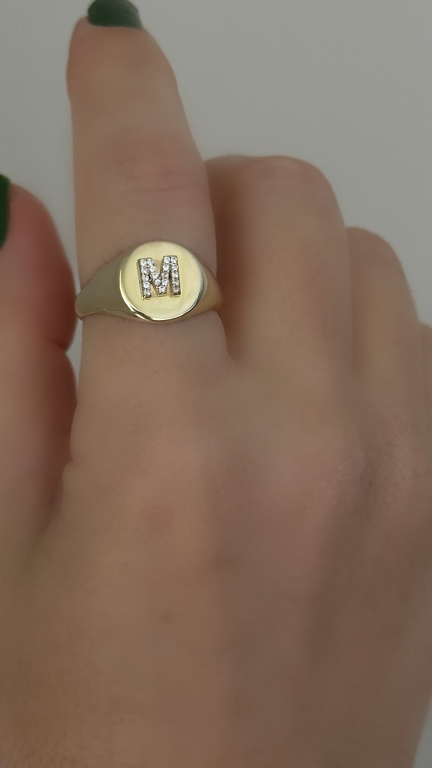 Gold Initial Signet Ring: Sterling Silver CZ Diamond Letter Adjustable Rings Women