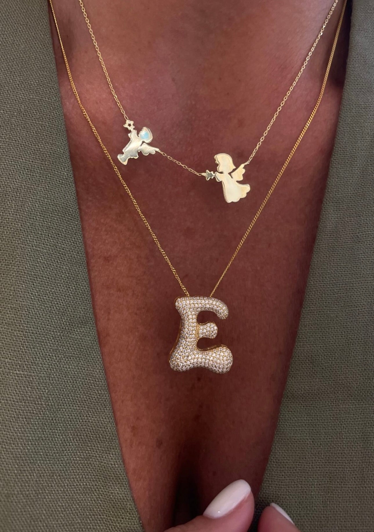 Jumbo Bubble Letter Necklace, Large CZ Diamond Initial Pendant, 925 Sterling Silver Personalized Jewelry