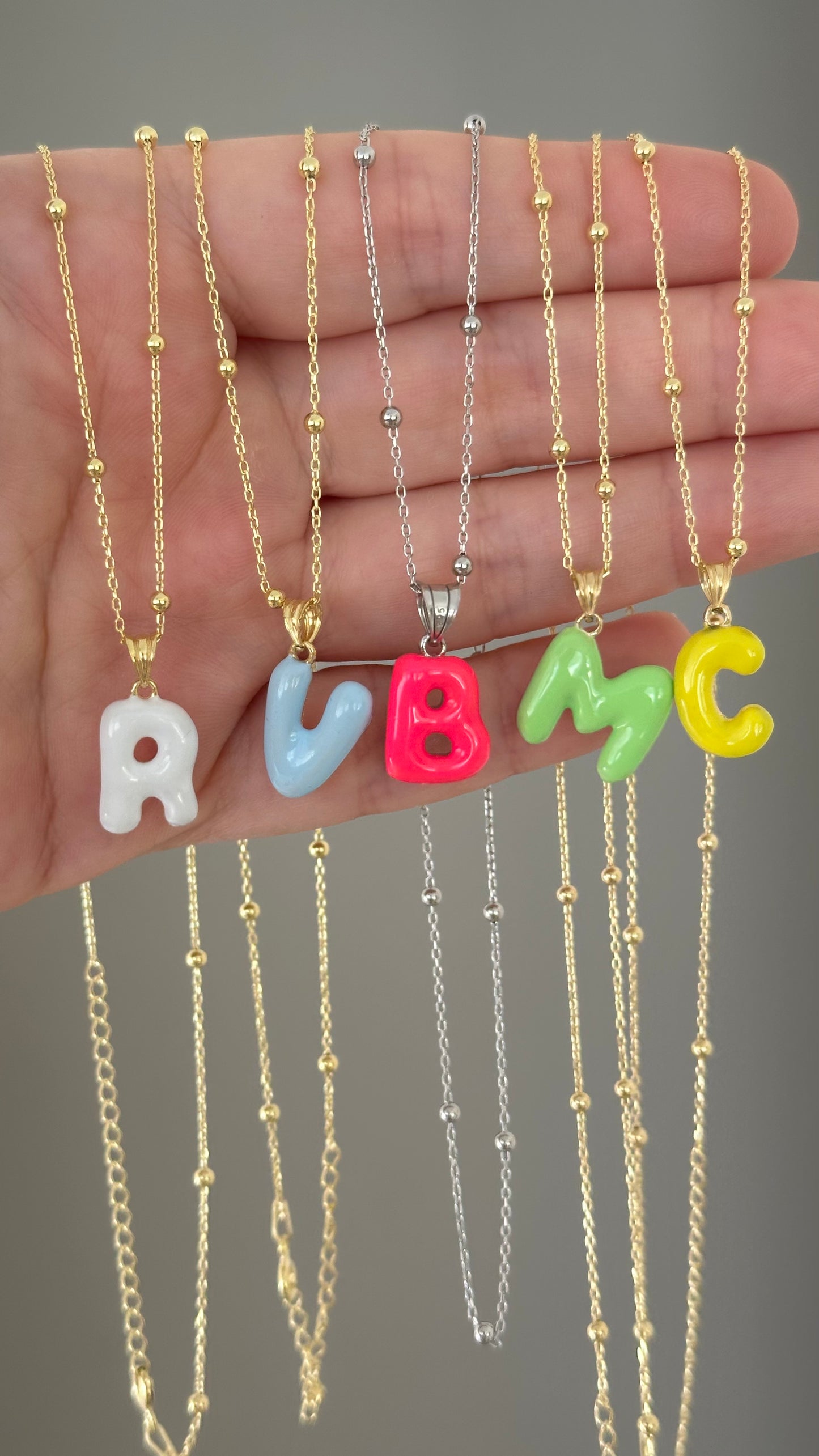 Baloon Letter Necklace, 3D Puff Bubble Initial, Colorful Enamel Initial Necklace, Enamel Pendant, Personalized Gifts, Enamel Jewelry, Gift for her, 925 Sterling Silver