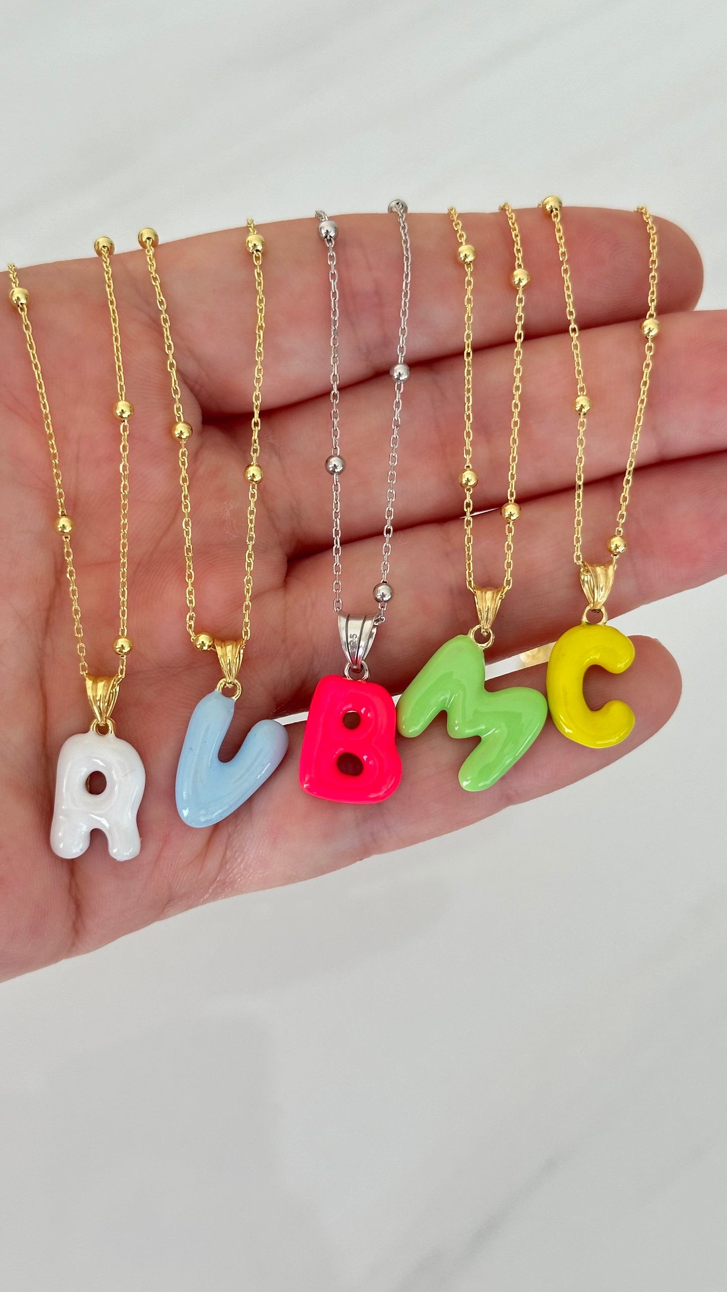Baloon Letter Necklace, 3D Puff Bubble Initial, Colorful Enamel Initial Necklace, Enamel Pendant, Personalized Gifts, Enamel Jewelry, Gift for her, 925 Sterling Silver