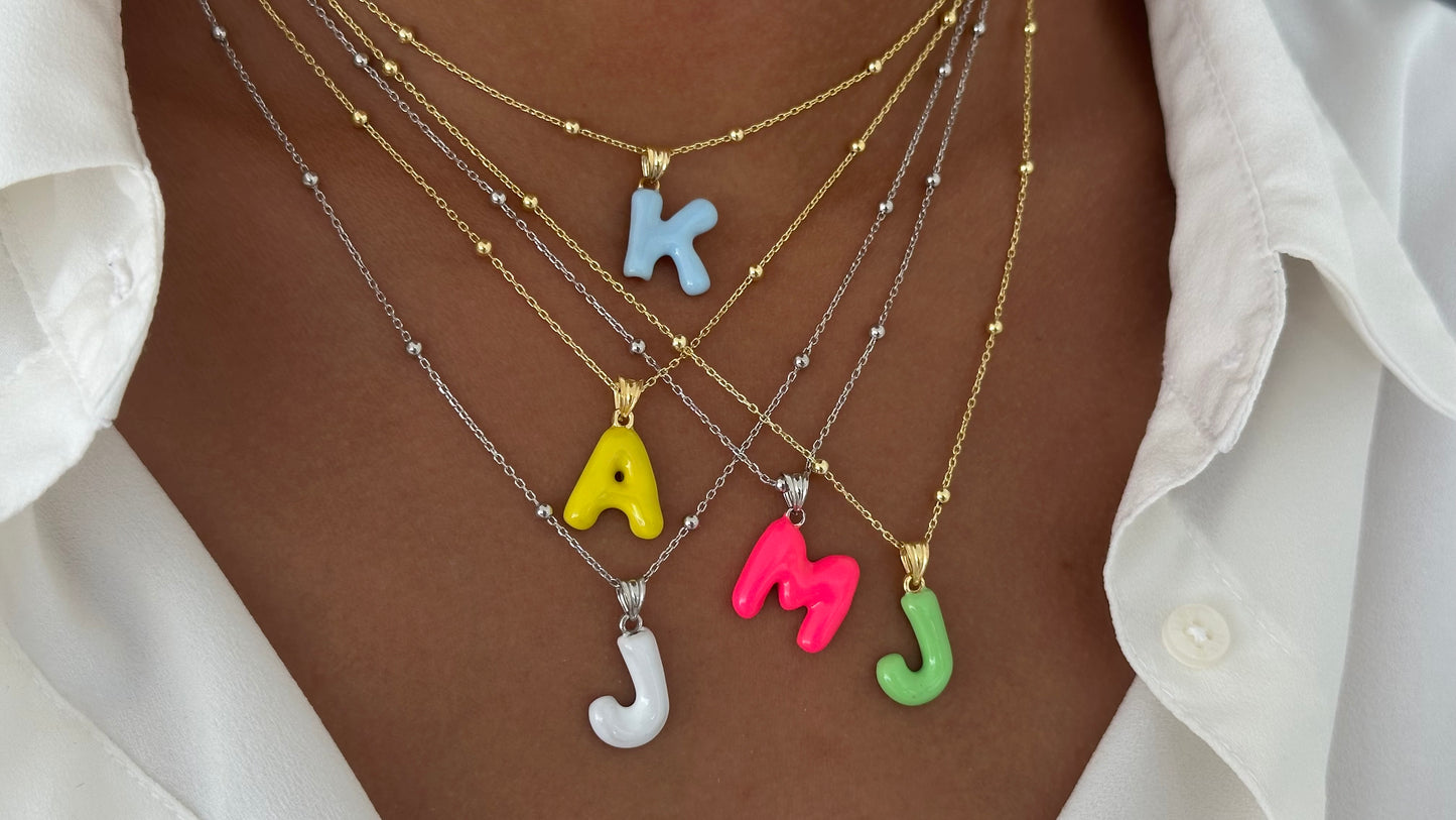 Baloon Letter Necklace, 3D Puff Bubble Initial, Colorful Enamel Initial Necklace, Enamel Pendant, Personalized Gifts, Enamel Jewelry, Gift for her, 925 Sterling Silver