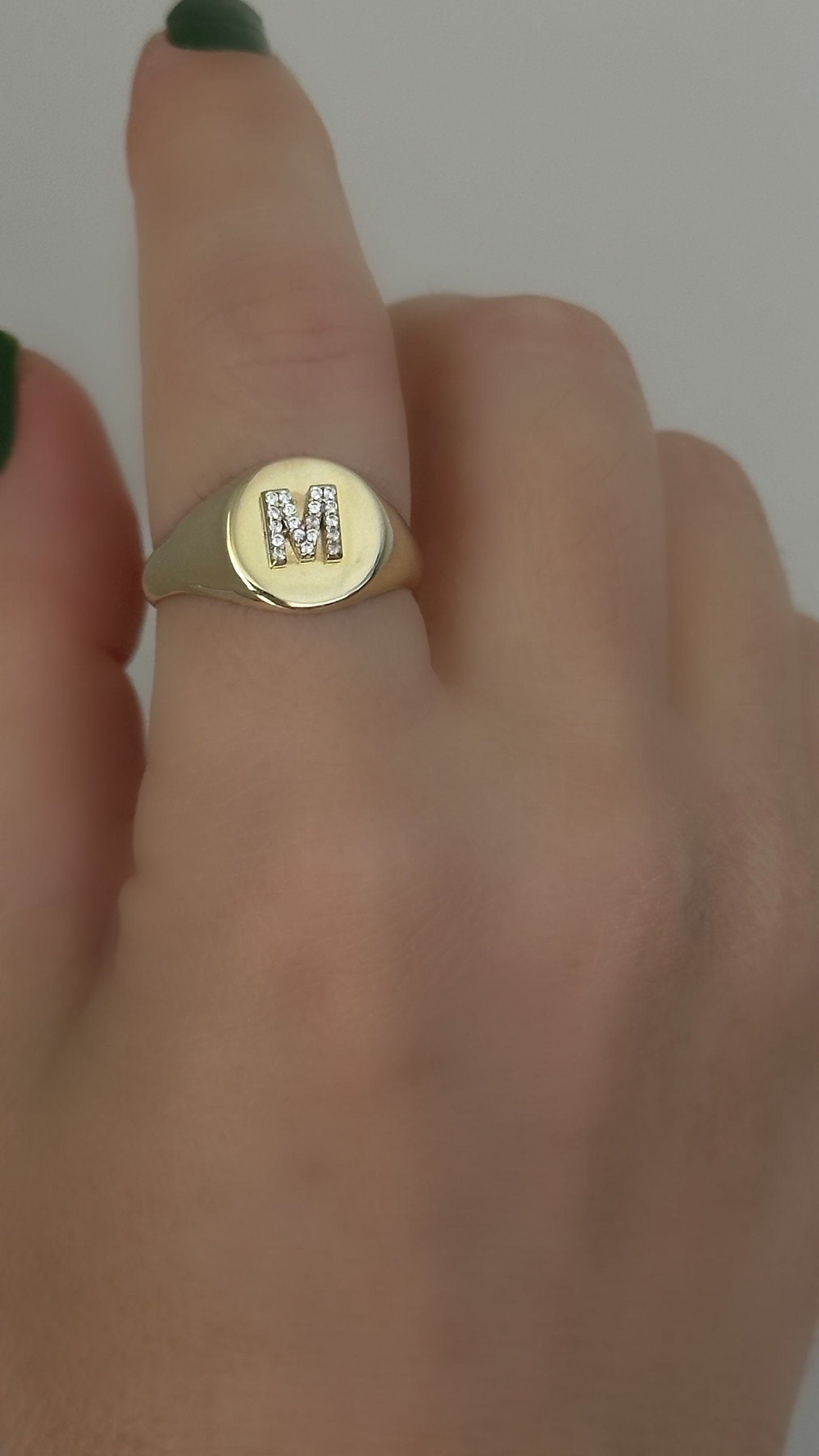 Personalized Initial Signet Ring: Sterling Silver CZ Diamond Letter, Adjustable Rings for Women