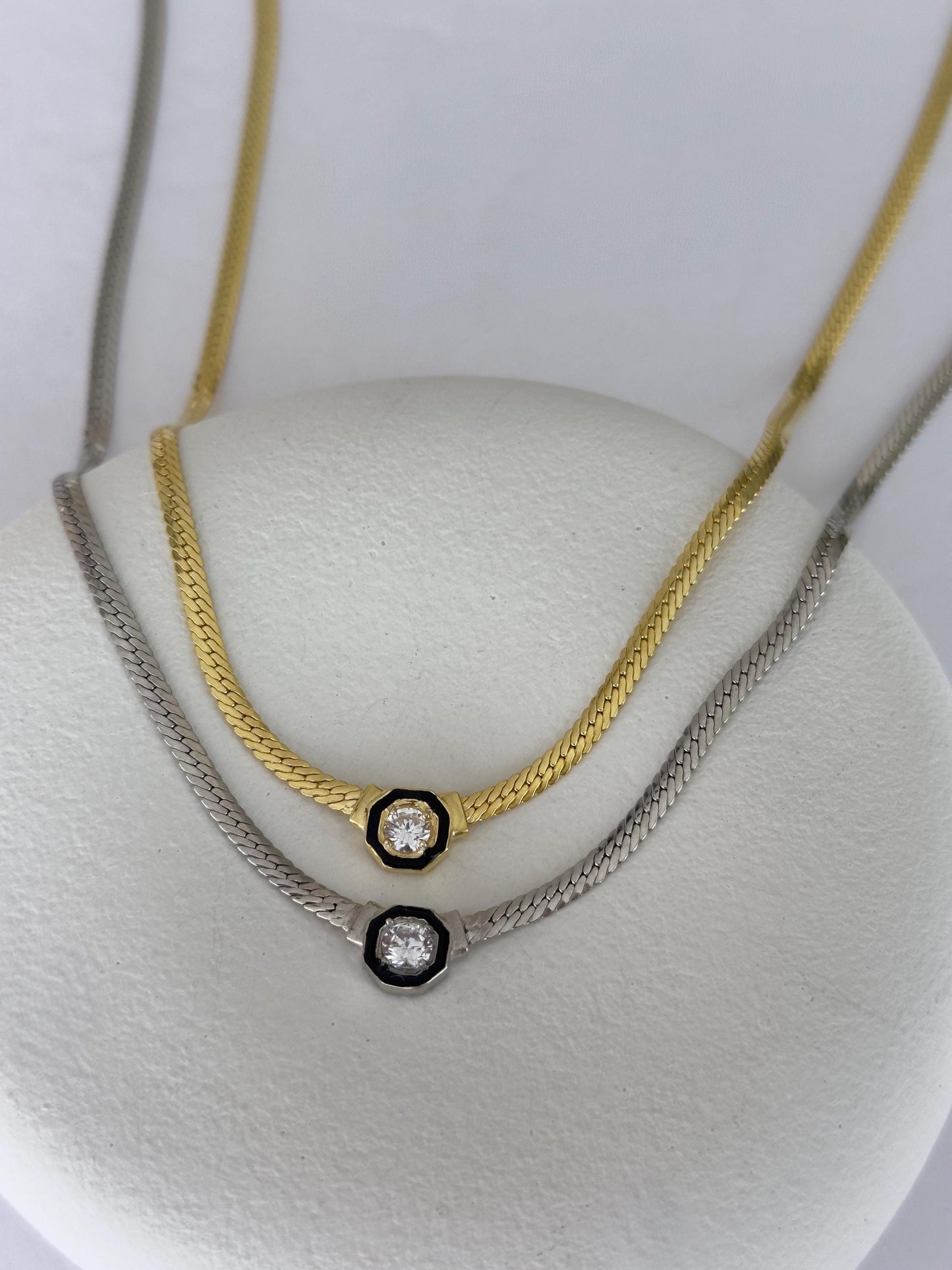 Sterling Silver Herringbone Necklace, Snake Chain Choker with CZ Diamond Layering Necklaces for her