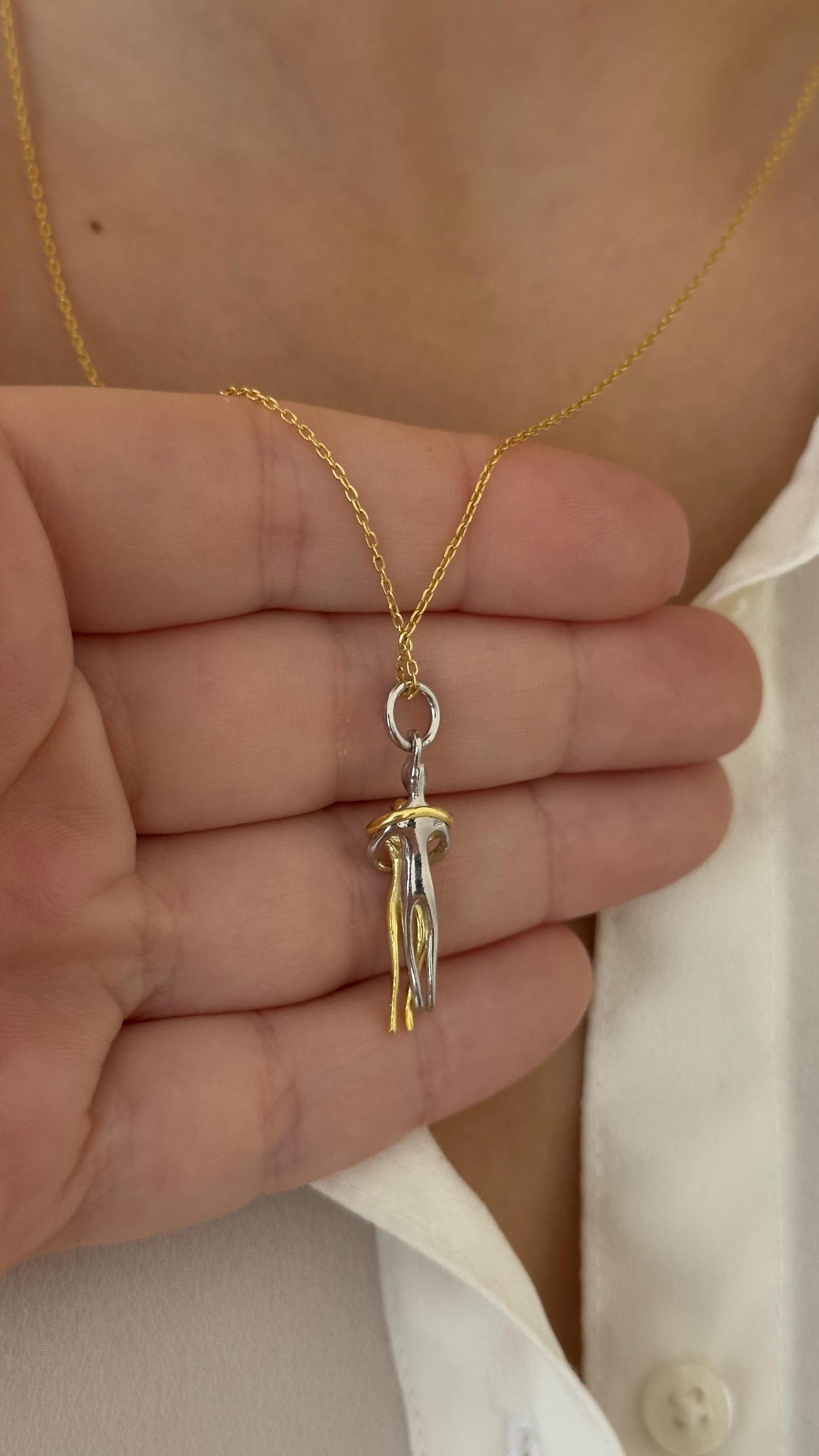 Two-Tone Hug Pendant Necklace: Sterling Silver 14k Gold Plated Couple's Jewelry Gift