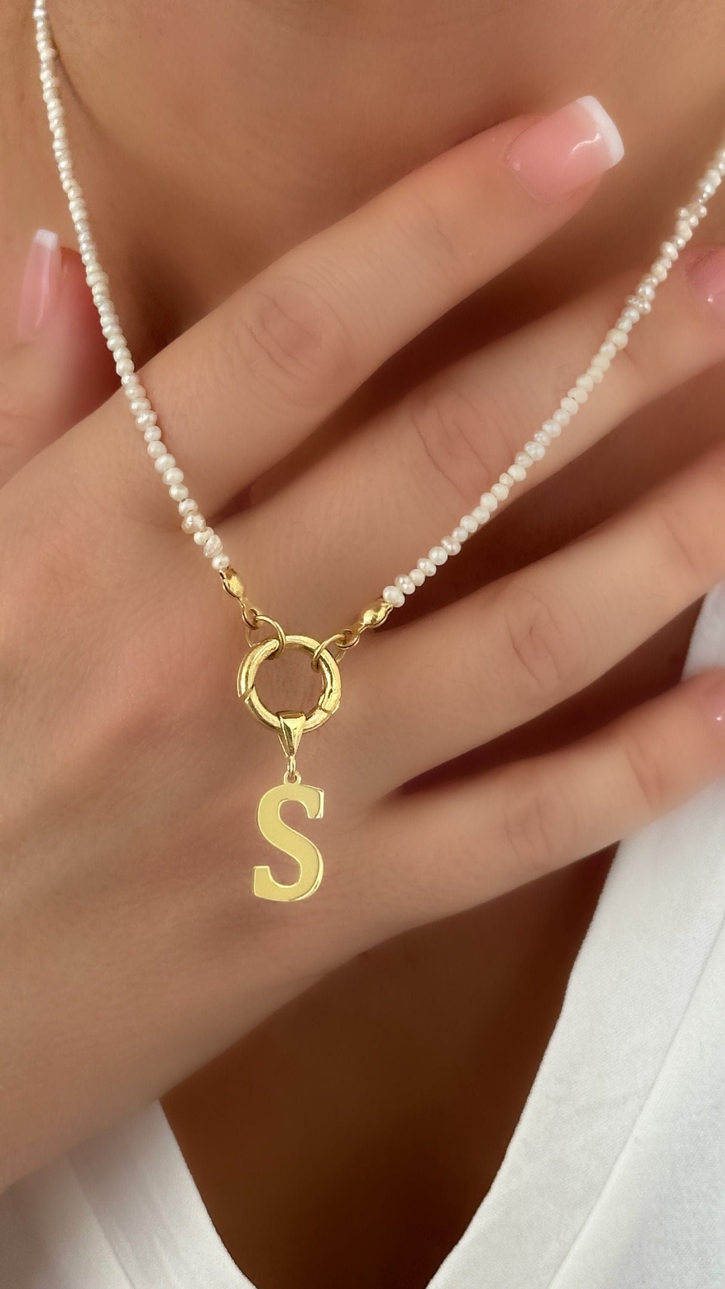 Initial Pearl Necklace, Natural Tiny Pearl Necklace, Personalized Letter Pearl Necklace, Custom Name Necklace, Jewelry Gift Woman Girls