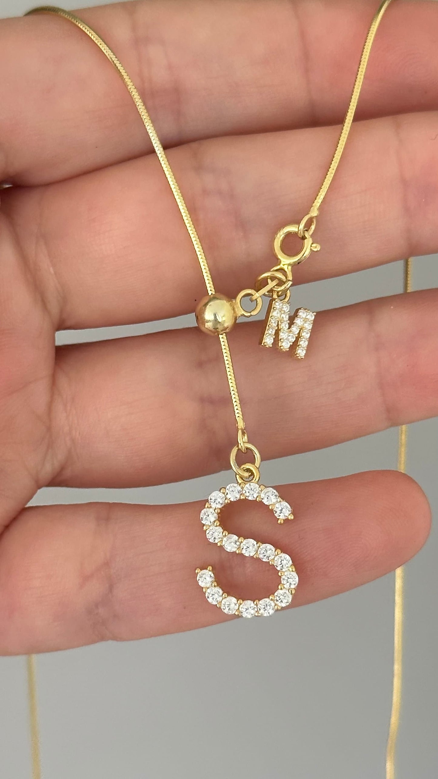 Lariat Initial Necklace, Long Y Necklace Personalized, CZ Stone Letter Pendant, Adjustable Sliding Snake Chain, Custom Jewelry Gift for Her