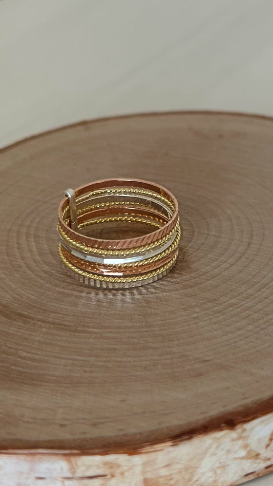 10mm 7 Seven Days Stack Thick Wide Band Ring Set 14K Tricolor Gold Rose Sterling Silver Blessing Ring Three Tone Jewelry gift for her