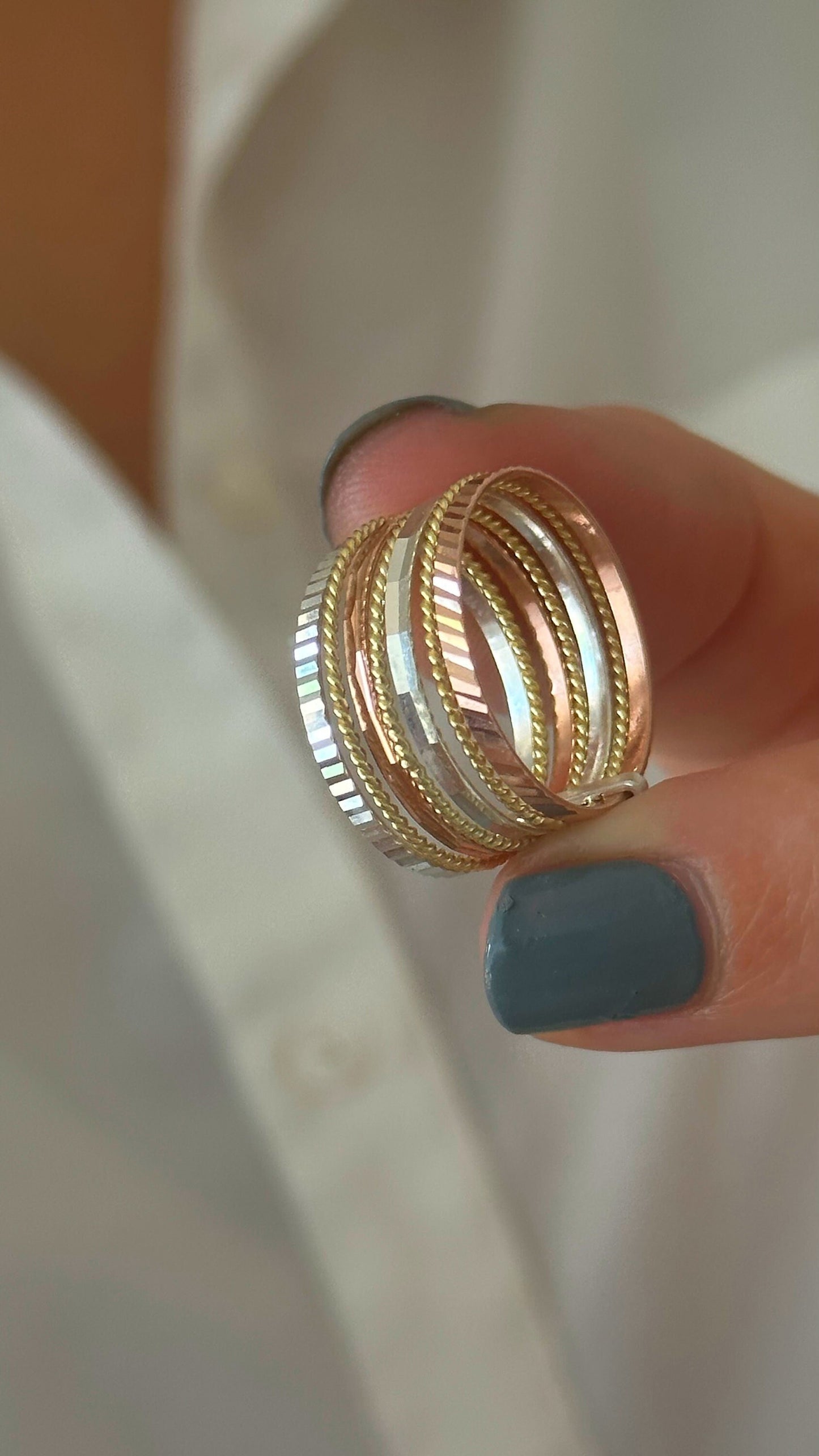 10mm 7 Seven Days Stack Thick Wide Band Ring Set 14K Tricolor Gold Rose Sterling Silver Blessing Ring Three Tone Jewelry gift for her