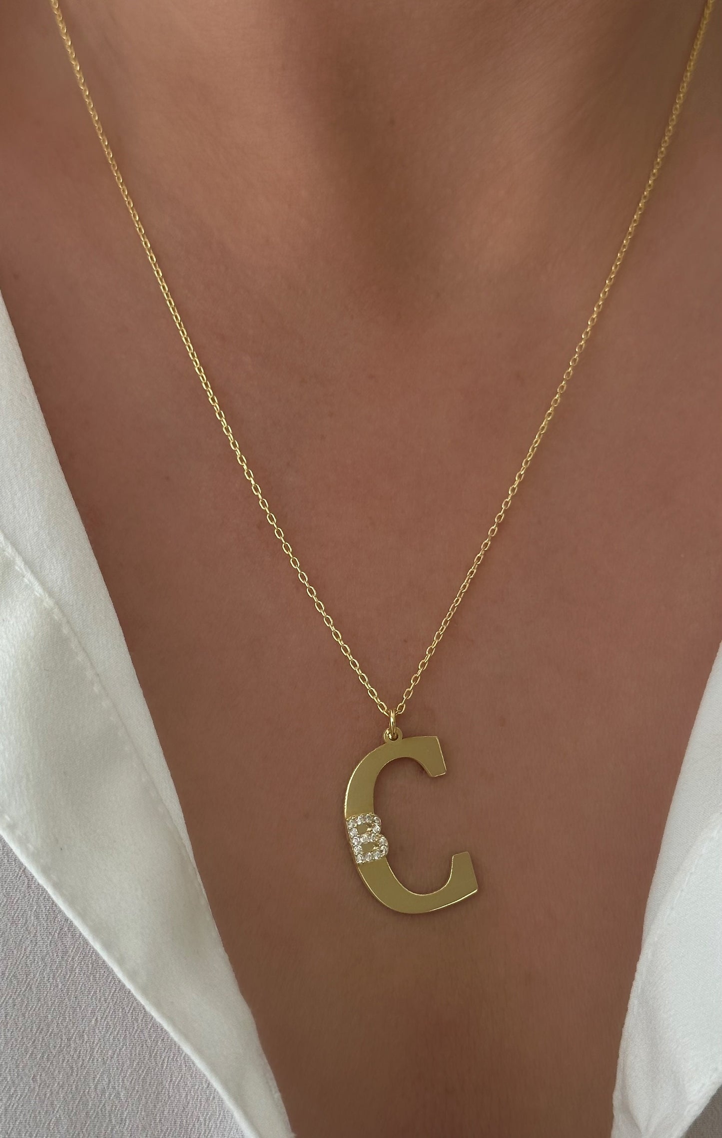 Big Double initial Necklace, Custom Two Letter Pendant, Large CZ Initials Necklace, Personalized gift, Couple necklace, Initial Jewelry, 925