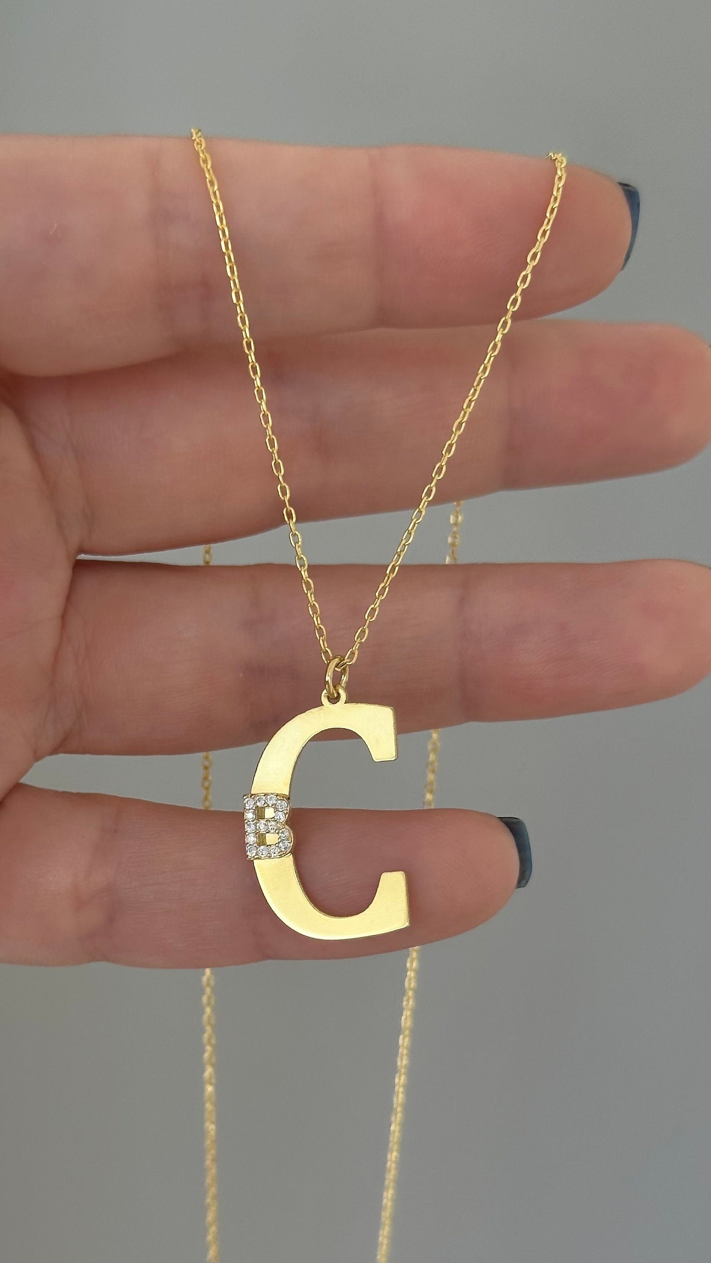 Big Double initial Necklace, Custom Two Letter Pendant, Large CZ Initials Necklace, Personalized gift, Couple necklace, Initial Jewelry, 925