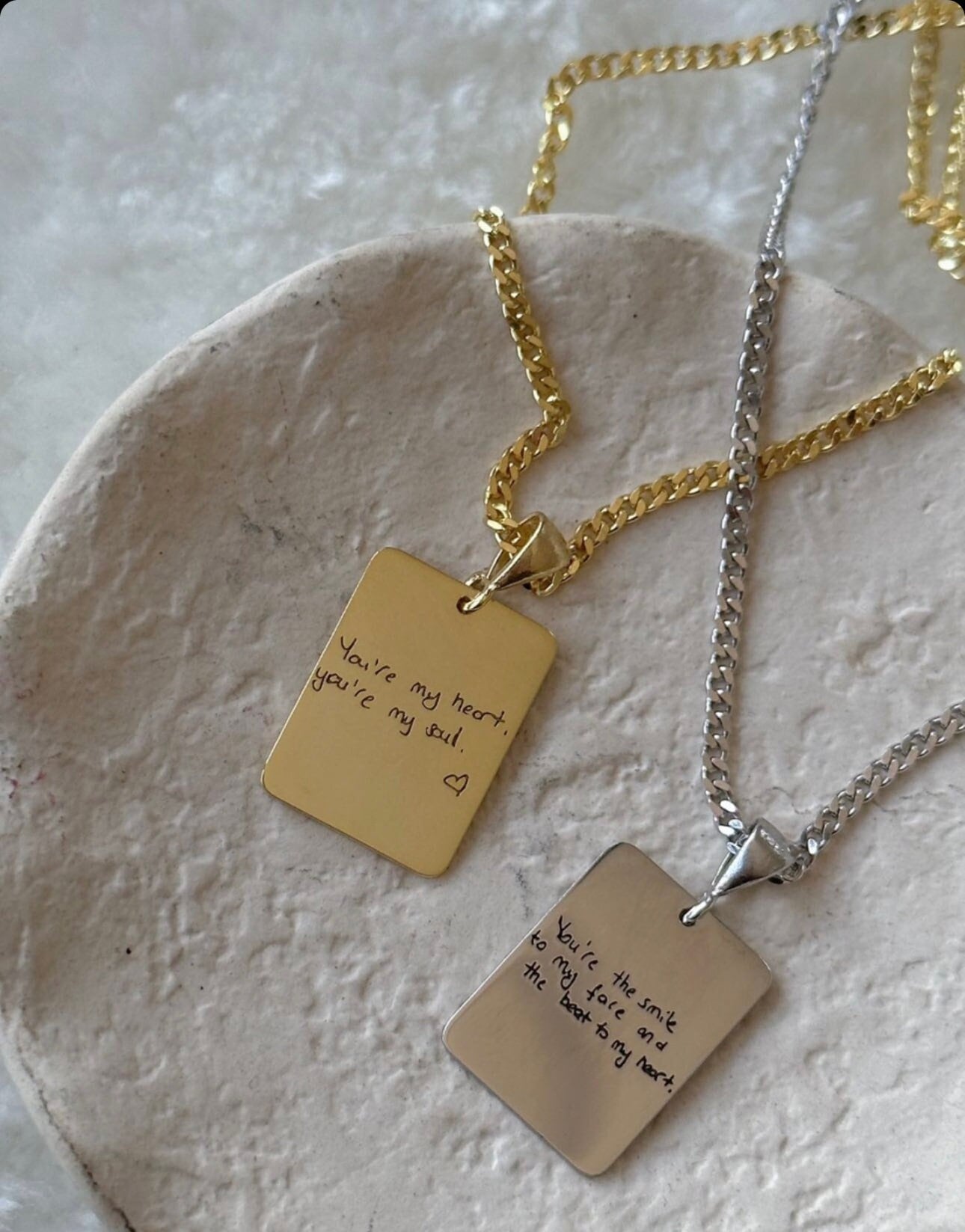 Actual Handwriting Necklace, Custom Message Necklace, 14k Gold Engraved Pendant, Personalized Signature Jewelry Meaningful Gift Woman Men