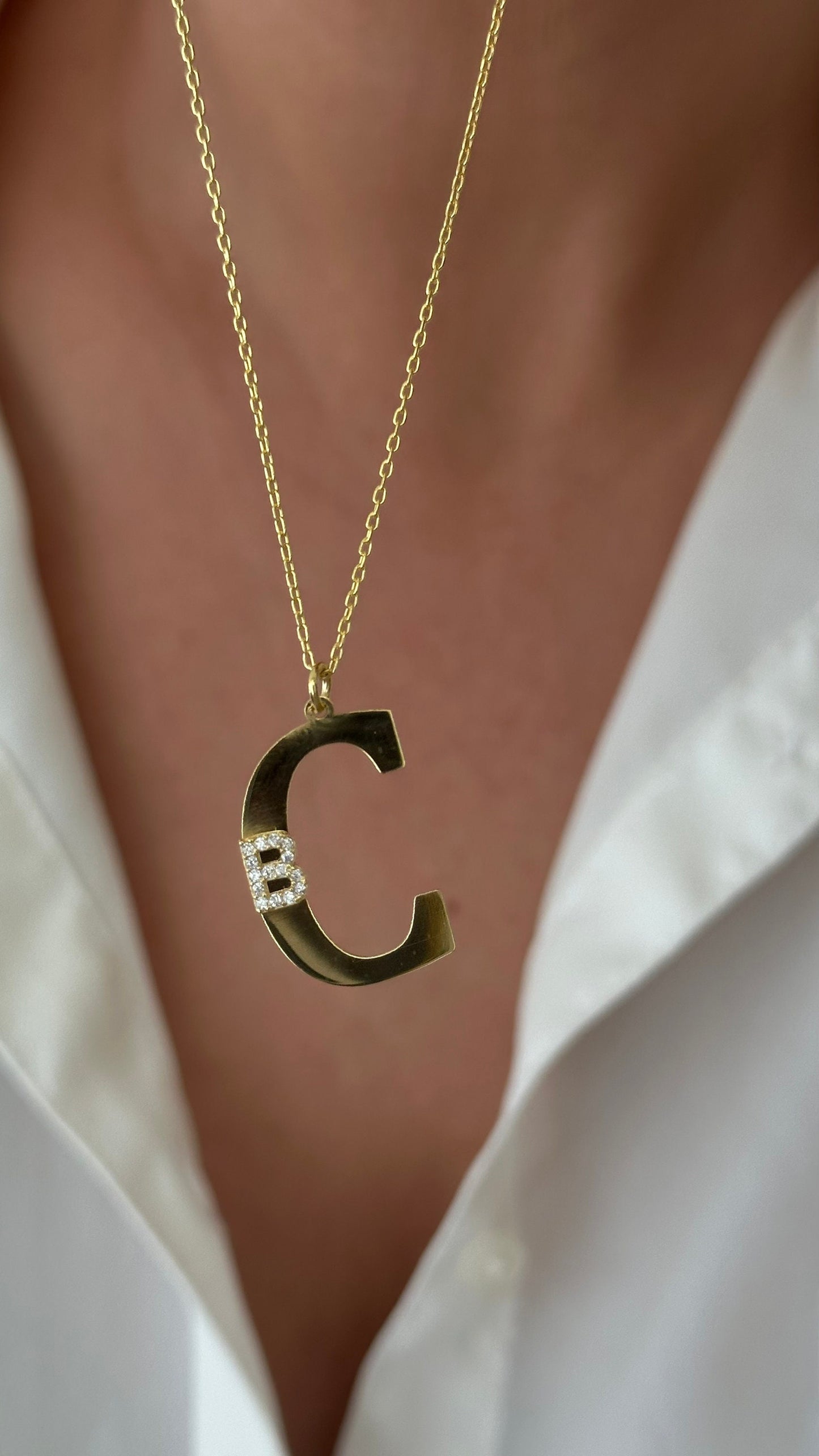 Big Double initial Necklace, Custom Two Letter Pendant, Large CZ Initials Necklace, Personalized gift, Couple necklace, Initial Jewelry, 925