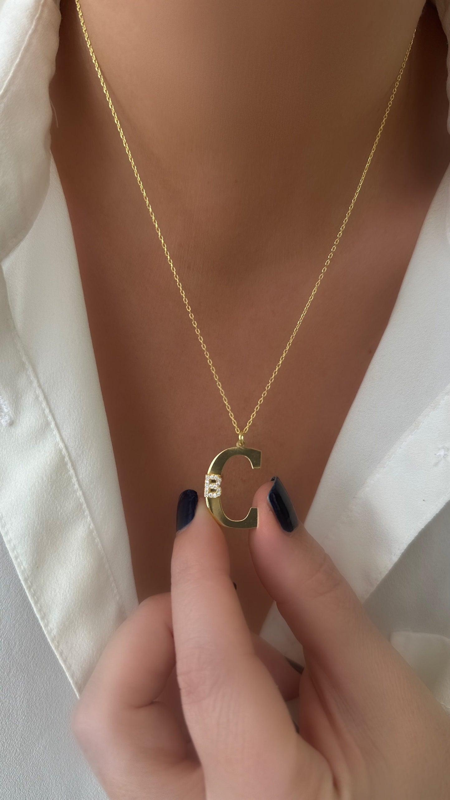 Big Double initial Necklace, Custom Two Letter Pendant, Large CZ Initials Necklace, Personalized gift, Couple necklace, Initial Jewelry, 925