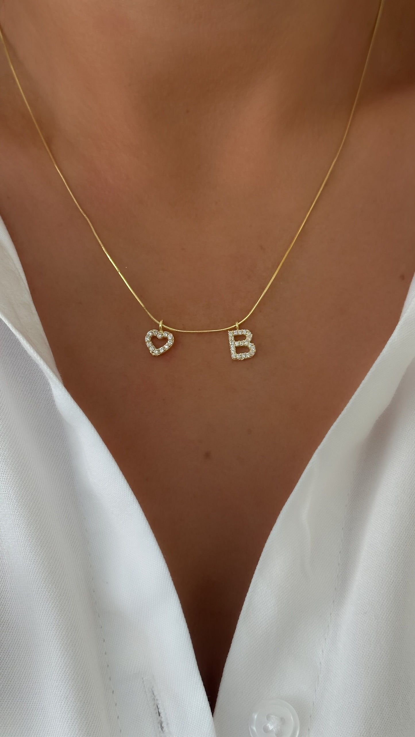 CZ Initial Heart Necklace, Tiny Pave Letter Necklace, Diamond Heart Pendant, Personalized Jewelry, Custom Gift for Her, 925 Sterling Silver