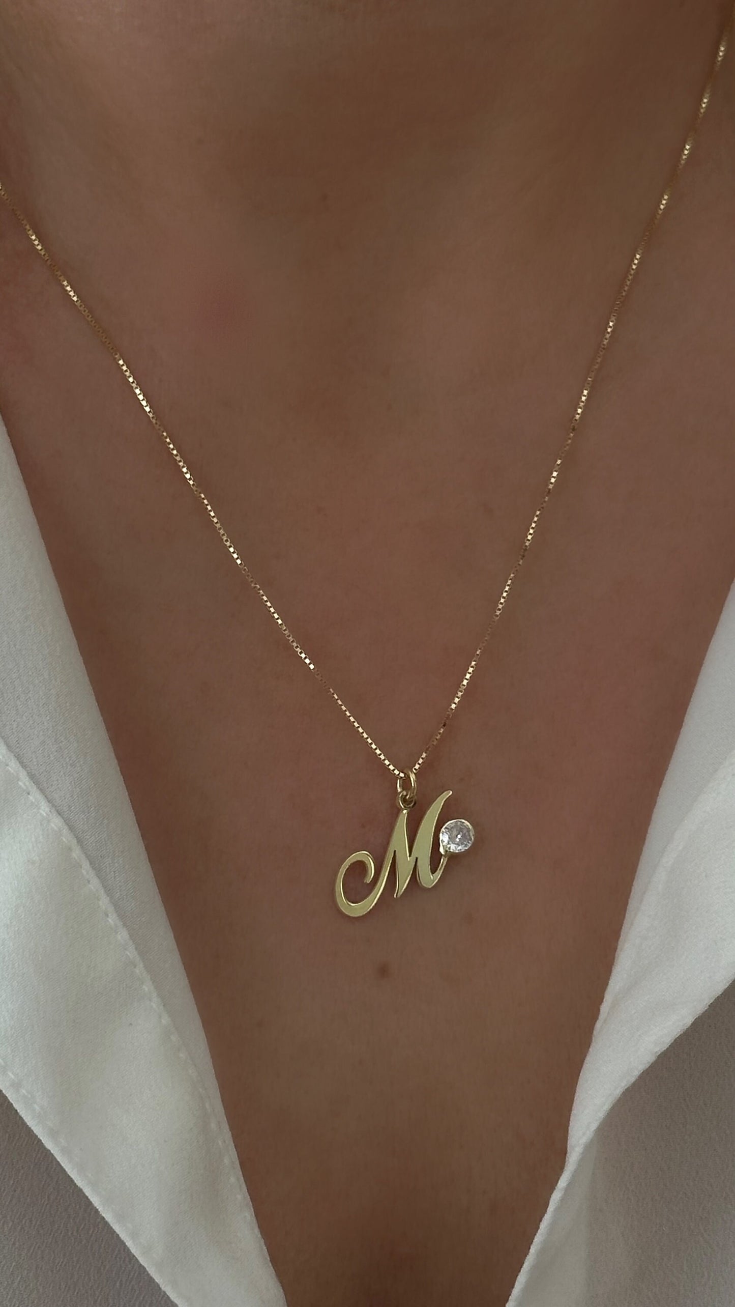 14k Gold Initial Necklace, CZ Diamond Letter Necklace, Personalized Initial Pendant, Valentine's Day Jewelry Gift for Girlfriend Wife