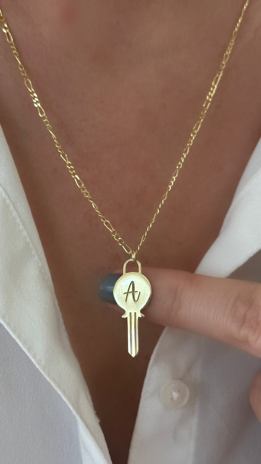 Custom Key Necklace, Initial Necklace, Personalized Key Letter Pendant, 14K Gold 925 Sterling Silver, Jewelry gift for Girlfriend Wife