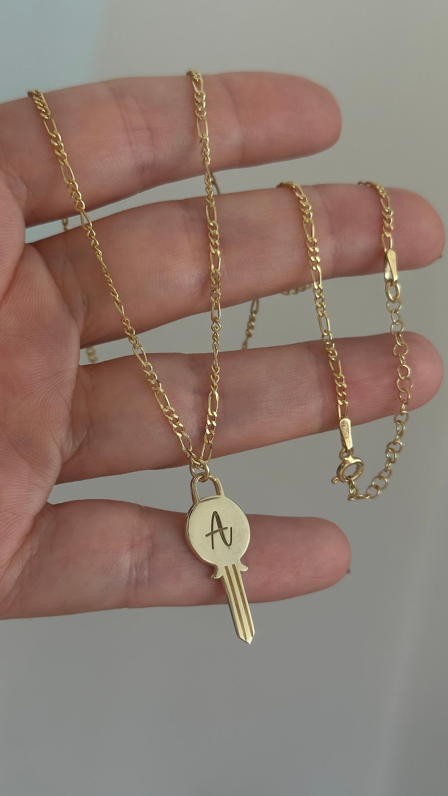 Custom Key Necklace, Initial Necklace, Personalized Key Letter Pendant, 14K Gold 925 Sterling Silver, Jewelry gift for Girlfriend Wife
