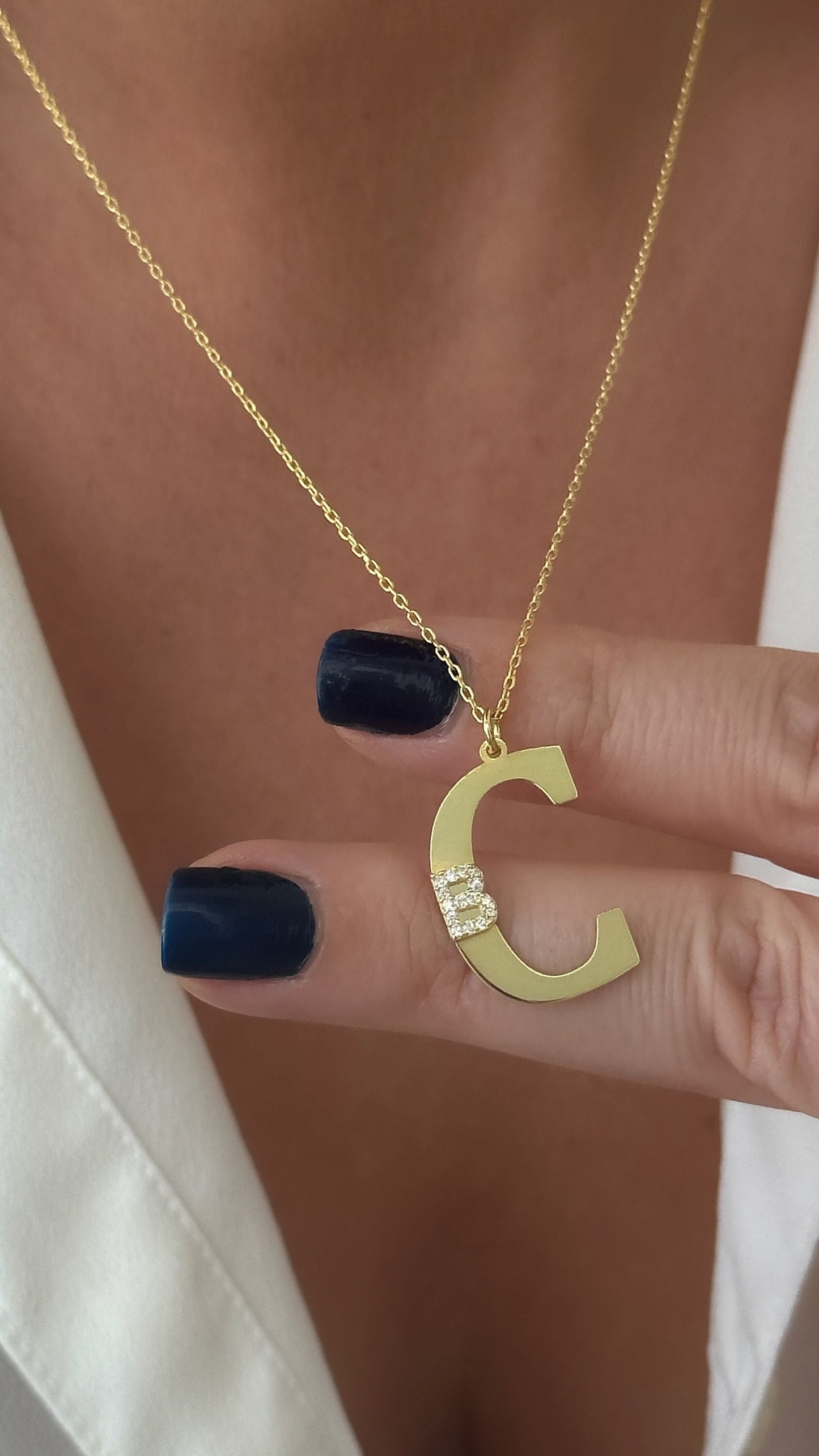 Big Double initial Necklace, Custom Two Letter Pendant, Large CZ Initials Necklace, Personalized gift, Couple necklace, Initial Jewelry, 925