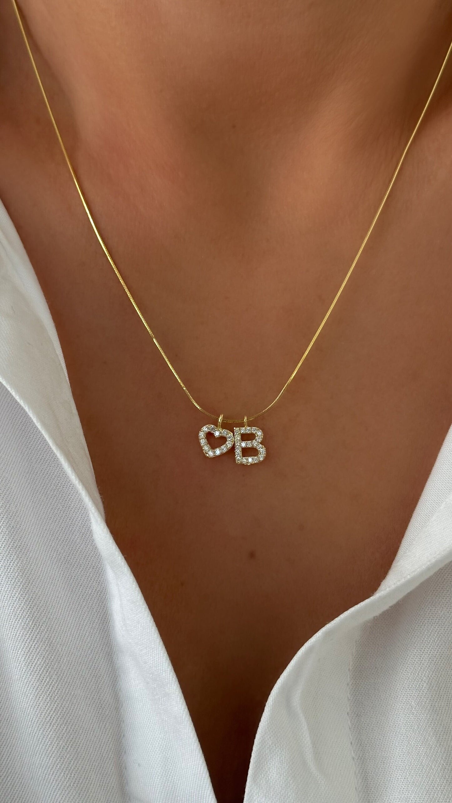 CZ Initial Heart Necklace, Tiny Pave Letter Necklace, Diamond Heart Pendant, Personalized Jewelry, Custom Gift for Her, 925 Sterling Silver