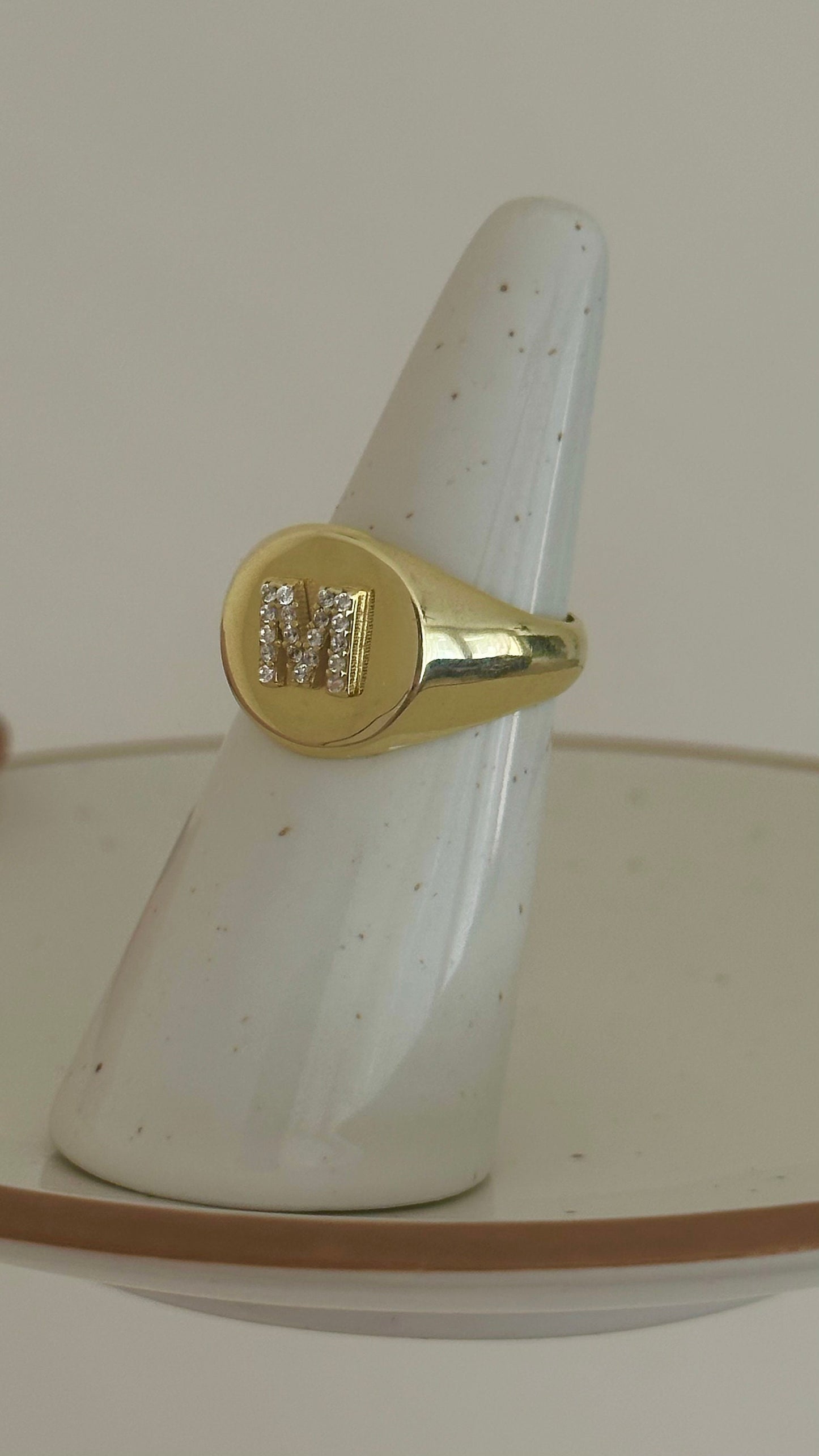 CZ Pave Initial Round Signet Ring, Adjustable Diamond Letter Ring Woman, Custom Name Ring, Personalized Jewelry Gift for her, Stackable Ring