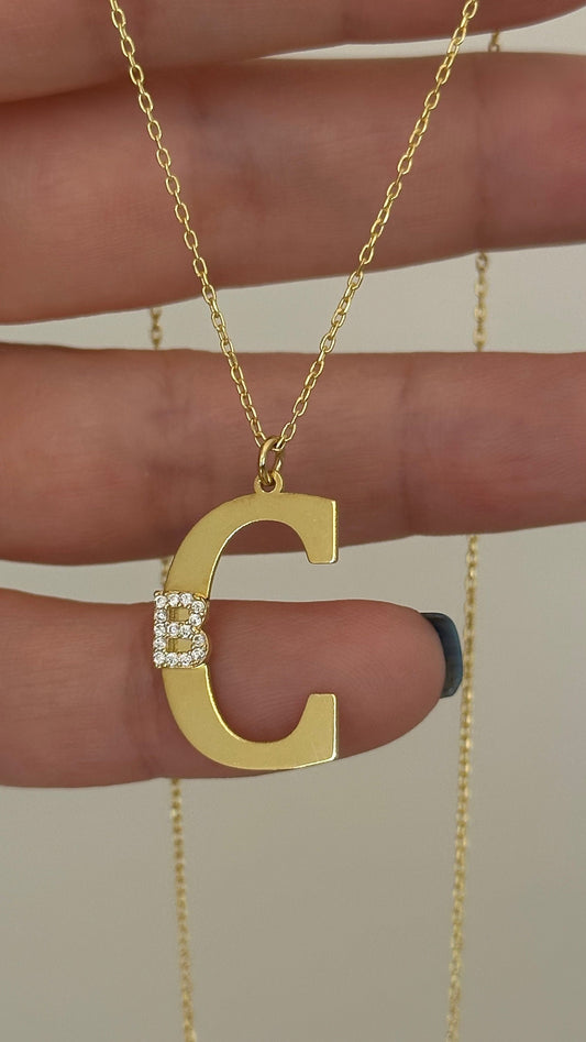 Big Double initial Necklace, Custom Two Letter Pendant, Large CZ Initials Necklace, Personalized gift, Couple necklace, Initial Jewelry, 925