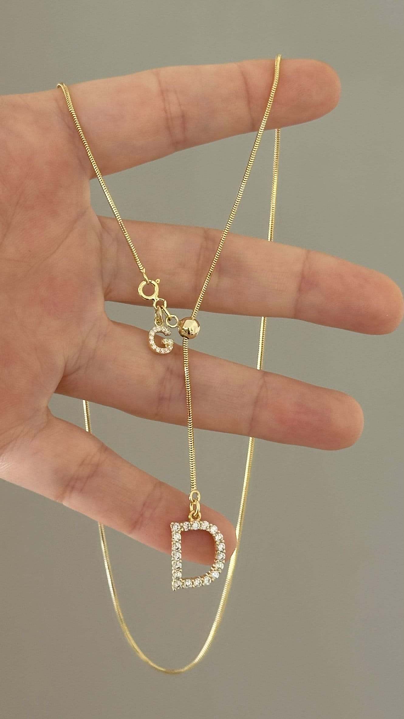 Lariat Initial Necklace, Long Y Necklace Personalized, CZ Stone Letter Pendant, Adjustable Sliding Snake Chain, Custom Jewelry Gift for Her