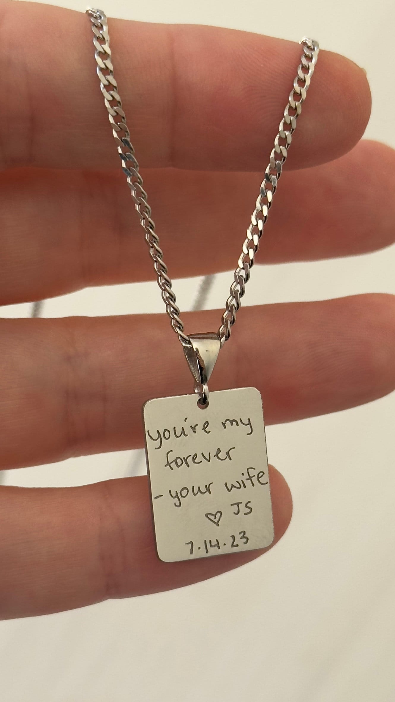 Actual Handwriting Necklace, Custom Message Necklace, 14k Gold Engraved Pendant, Personalized Signature Jewelry Meaningful Gift Woman Men