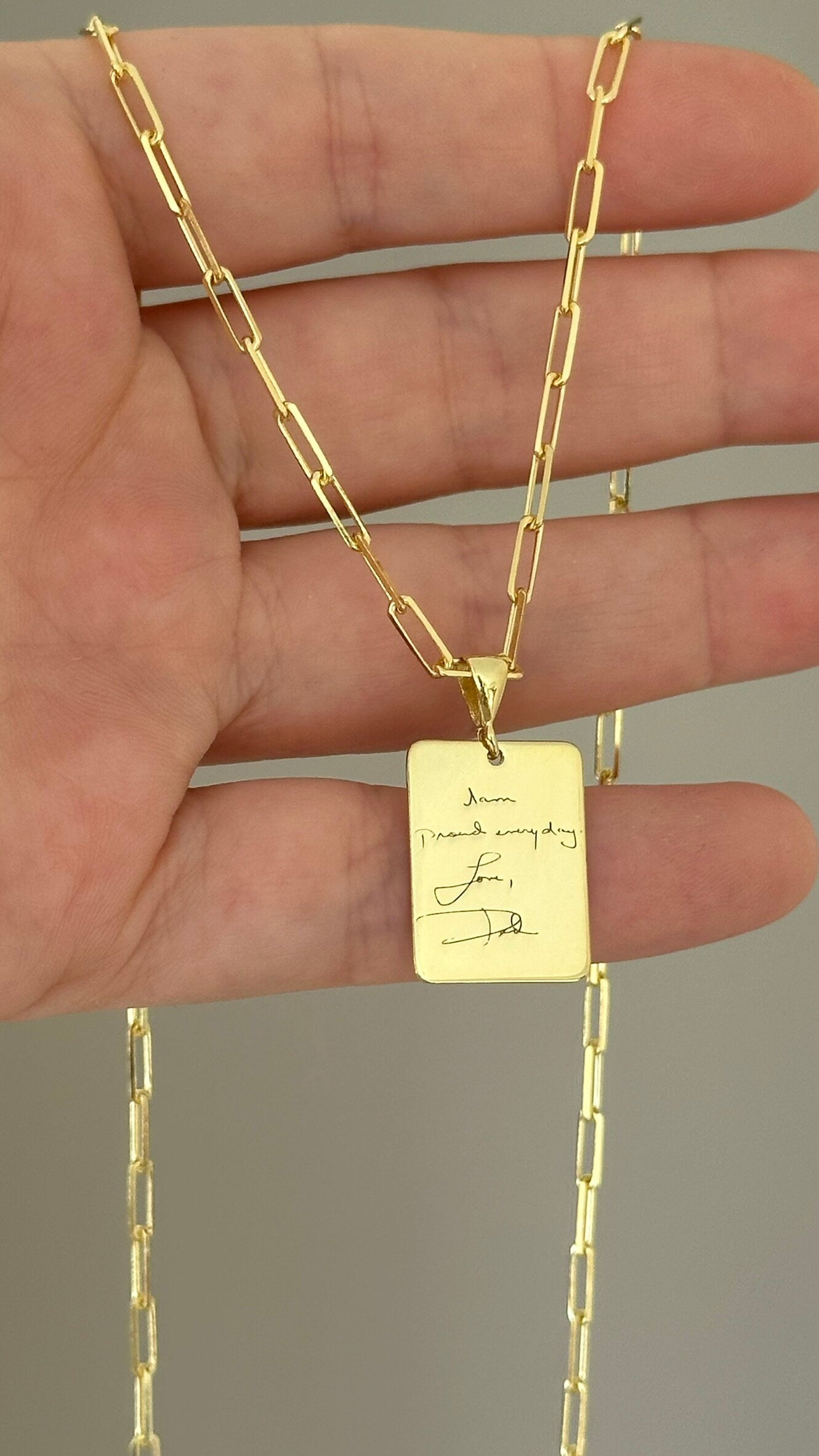 Actual Handwriting Necklace, Custom Message Necklace, 14k Gold Engraved Pendant, Personalized Signature Jewelry Meaningful Gift Woman Men