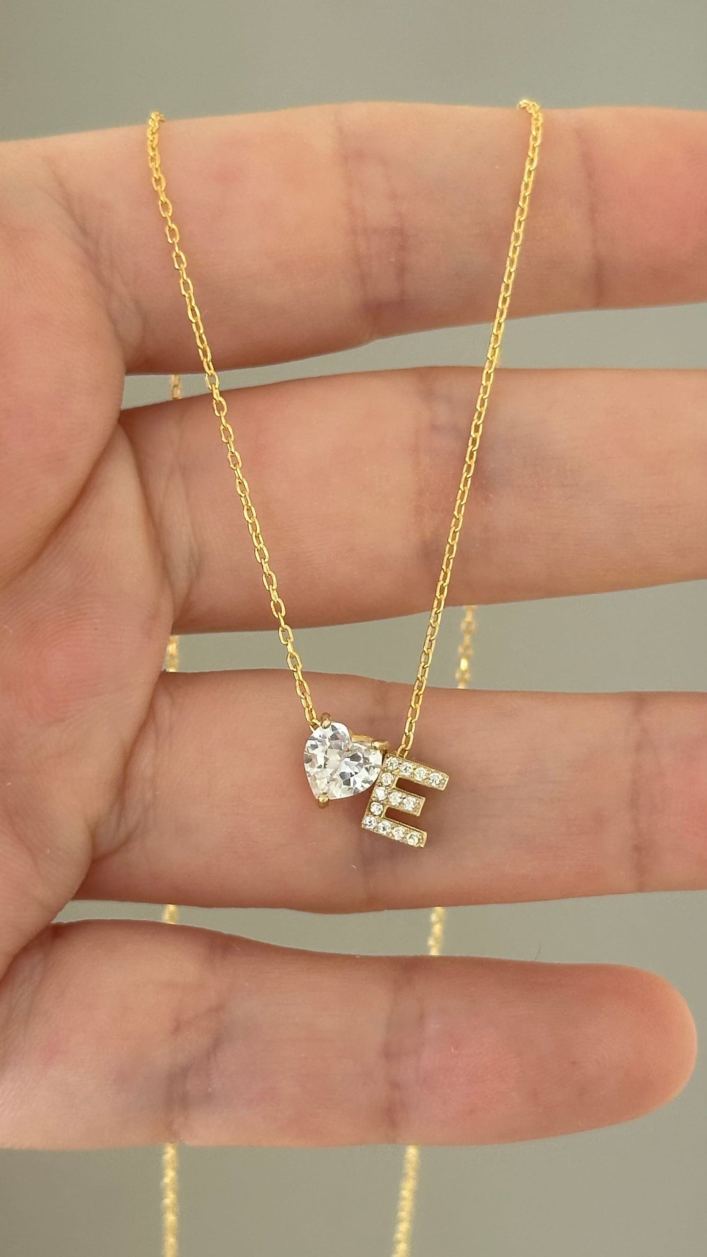 Initial Heart Necklace Tiny Pave Letter Necklace Princess Diamond Necklace Personalized Jewelry Handmade Custom Gift for Her Woman Girls