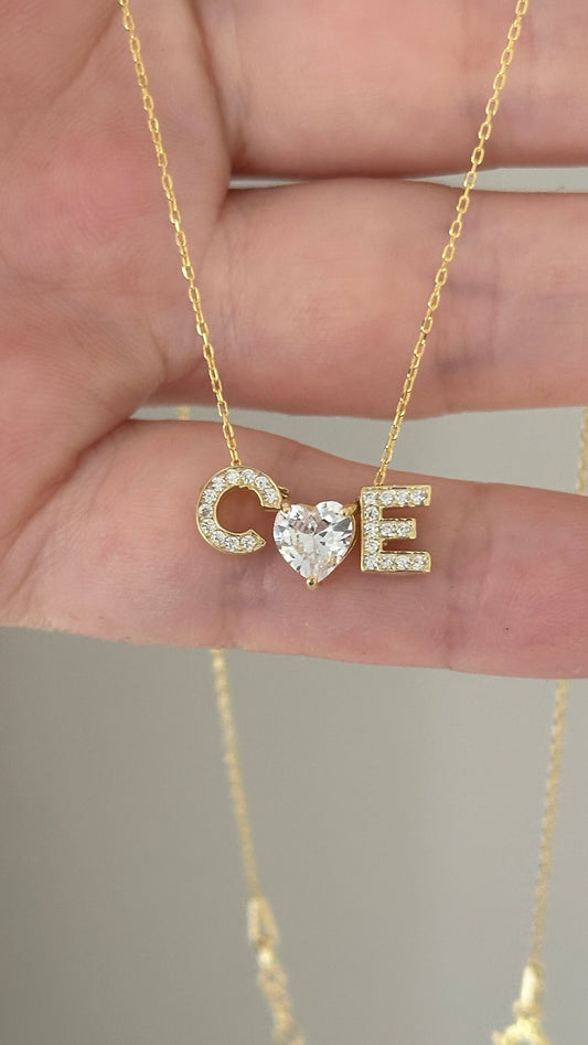 Initial Heart Necklace Tiny Pave Letter Necklace Princess Diamond Necklace Personalized Jewelry Handmade Custom Gift for Her Woman Girls