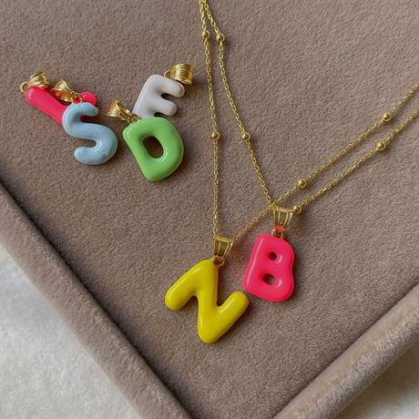 Baloon Letter Necklace, 3D Puff Bubble Initial, Colorful Enamel Initial Necklace, Enamel Pendant, Personalized Gifts, Enamel Jewelry, Gift for her, 925 Sterling Silver