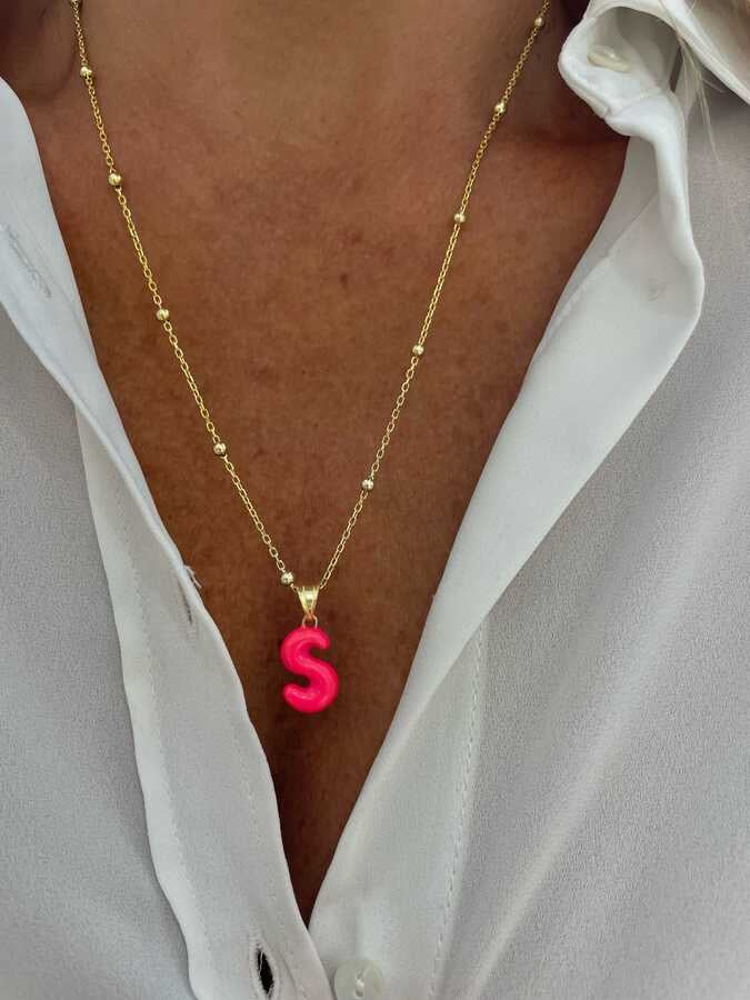 Baloon Letter Necklace, 3D Puff Bubble Initial, Colorful Enamel Initial Necklace, Enamel Pendant, Personalized Gifts, Enamel Jewelry, Gift for her, 925 Sterling Silver
