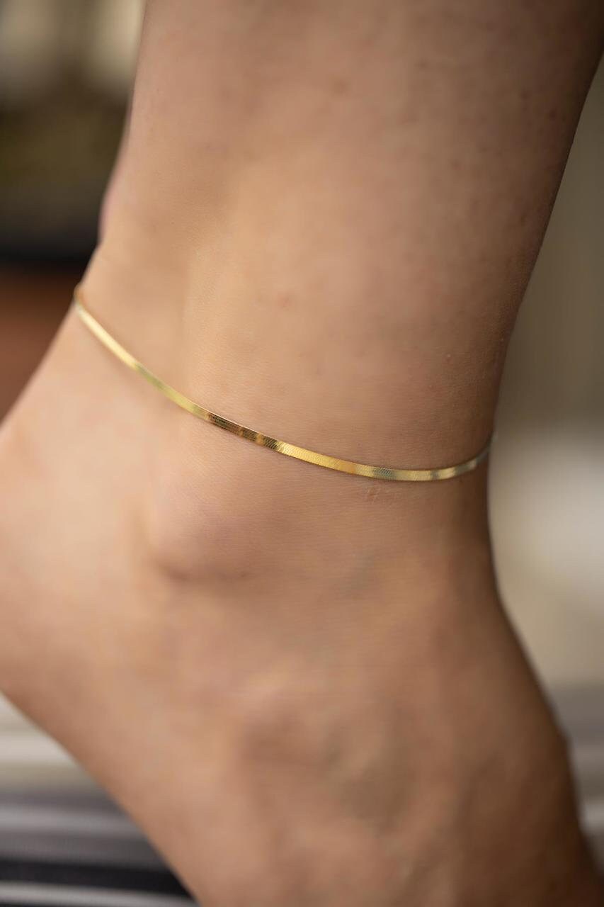 925 Sterling Silver Magic Herringbone Anklet, Flat Snake Chain Anklet, Gold Chain Anklet, Beach Anklet, Silver Anklet, Layering Anklet, 3mm