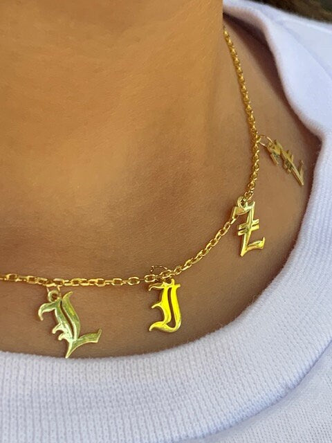 Old English Name Necklace, Custom Initial Letter Necklace, Personalized Gift, Birthday Gift,