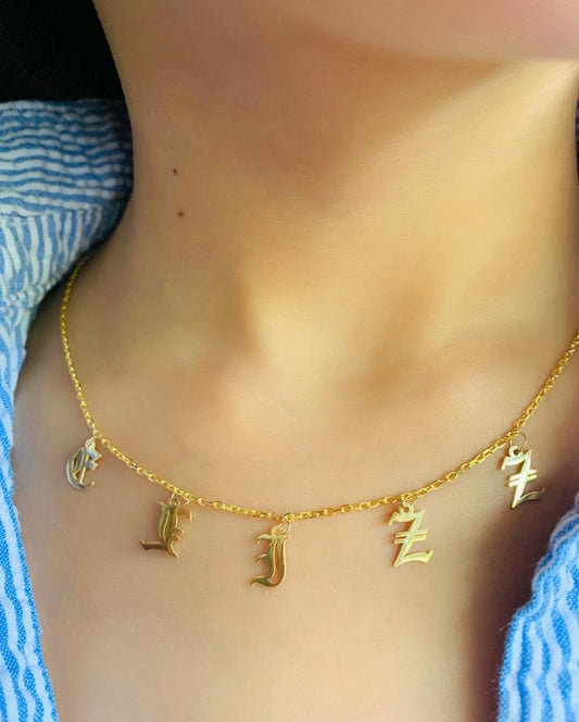 Old English Name Necklace, Custom Initial Letter Necklace, Personalized Gift, Birthday Gift,