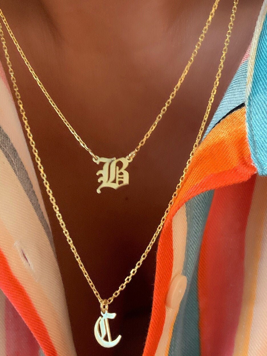 Double Layer Initial Necklace, Personalized Layered Necklace, Two initial necklace, Two strands necklace, Personalized Gift,  Double Chain