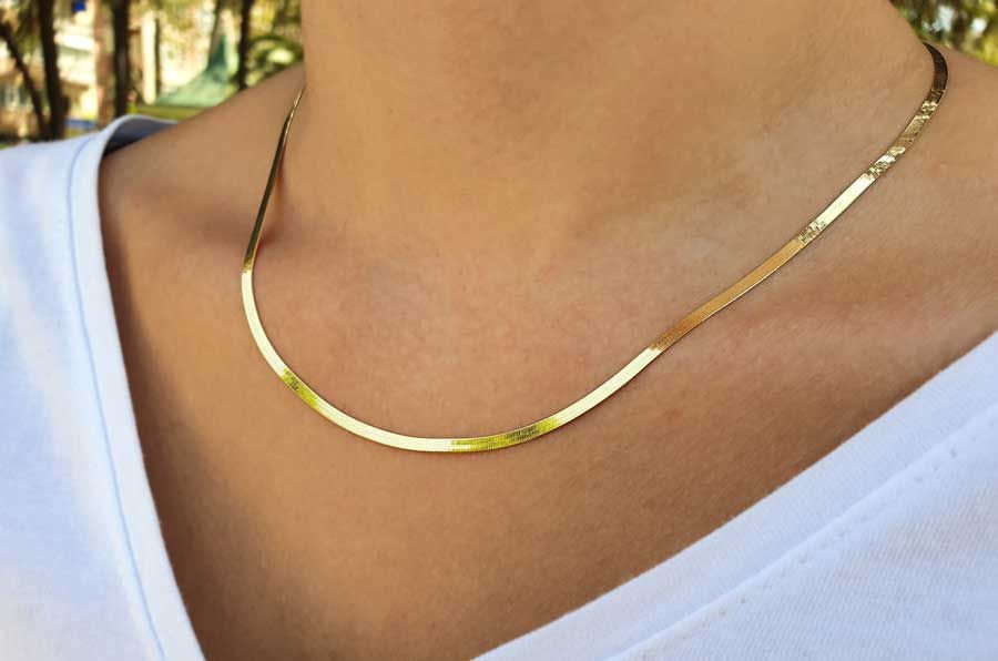 Herringbone Necklace Gold, Flat Snake Chain Necklace, Herringbone Chain Silver, Rose Gold Necklace, Layering Chain Necklace, Gift for her
