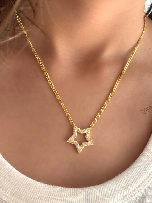 CZ Stone Necklace, Gemstone Choker, Pav Heart Charm, Star Pendant, Minimalist Layering Necklace, Birthday Gift for her, 925 Sterling Silver