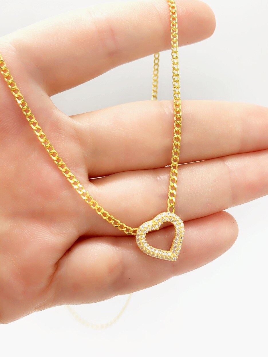 CZ Stone Necklace, Gemstone Choker, Pav Heart Charm, Star Pendant, Minimalist Layering Necklace, Birthday Gift for her, 925 Sterling Silver