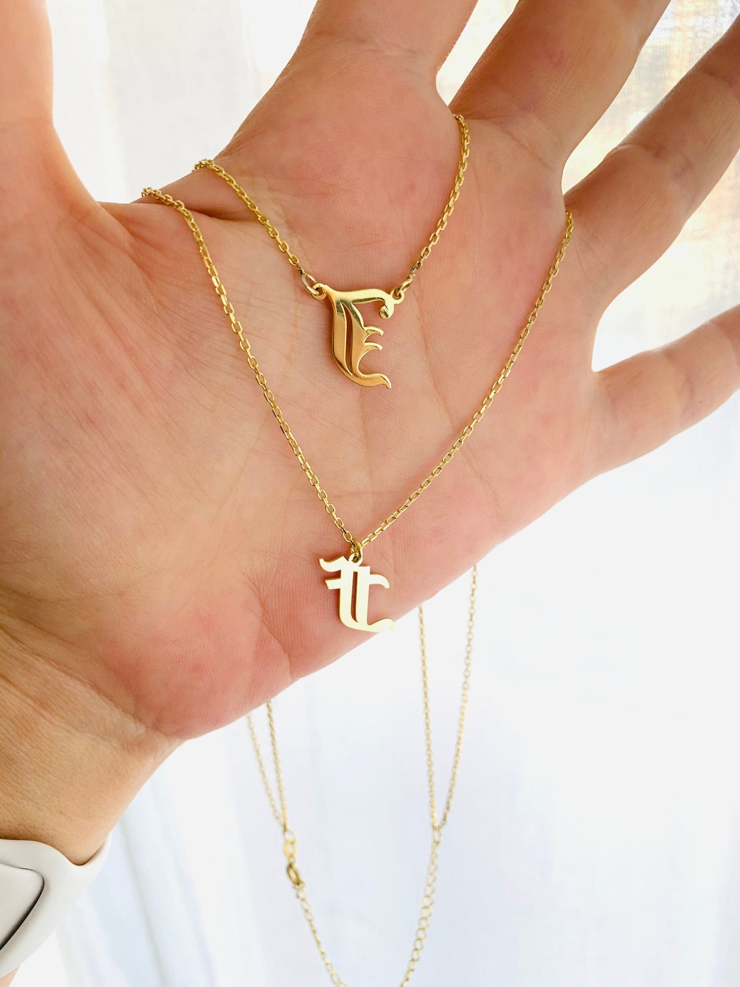 Double Layer Initial Necklace, Personalized Layered Necklace, Two initial necklace, Two strands necklace, Personalized Gift,  Double Chain