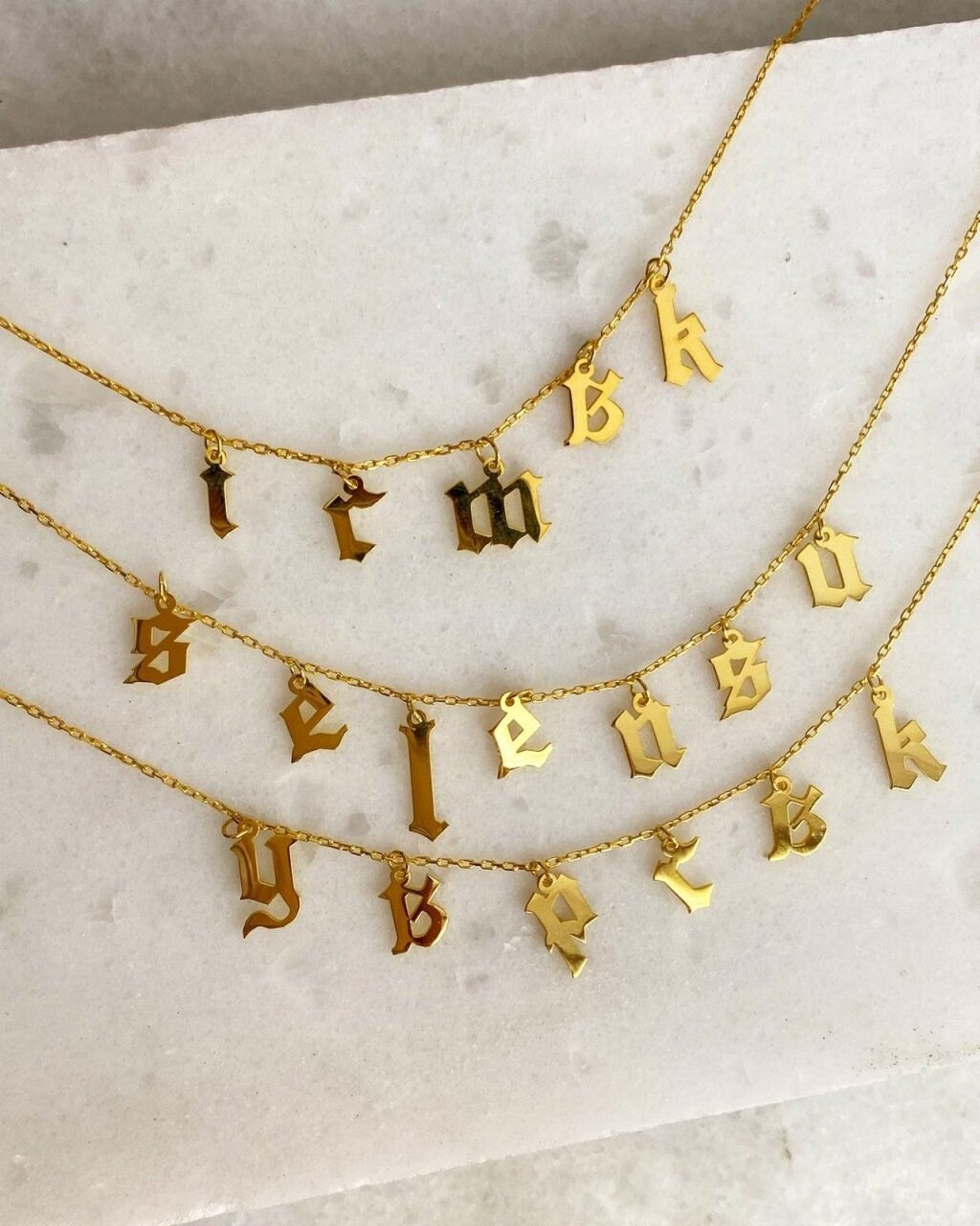 Old English Name Necklace, Custom Initial Letter Necklace, Personalized Gift, Birthday Gift,