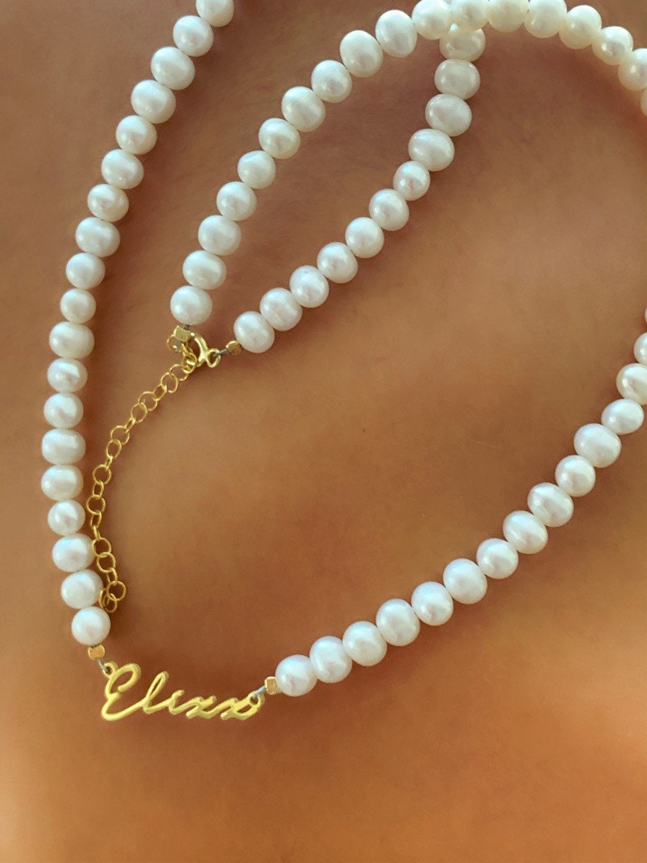 Personalized Pearl Name Necklace, Signature Name Necklace, Handwriting Necklace, Custom Jewelry, Personalized Gifts, 925 Silver, Woman Gift