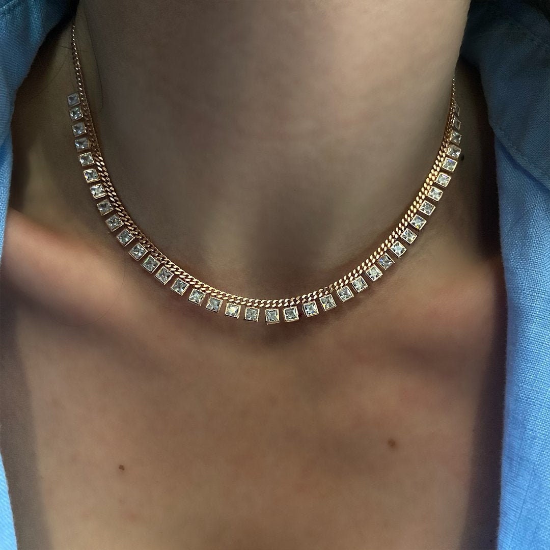 Baguette Necklace, Diamond CZ Necklace, Dangle Baguette Necklace, Crystal Necklace, Cubic Zirconia Necklace, Gift for her, 925 Silver