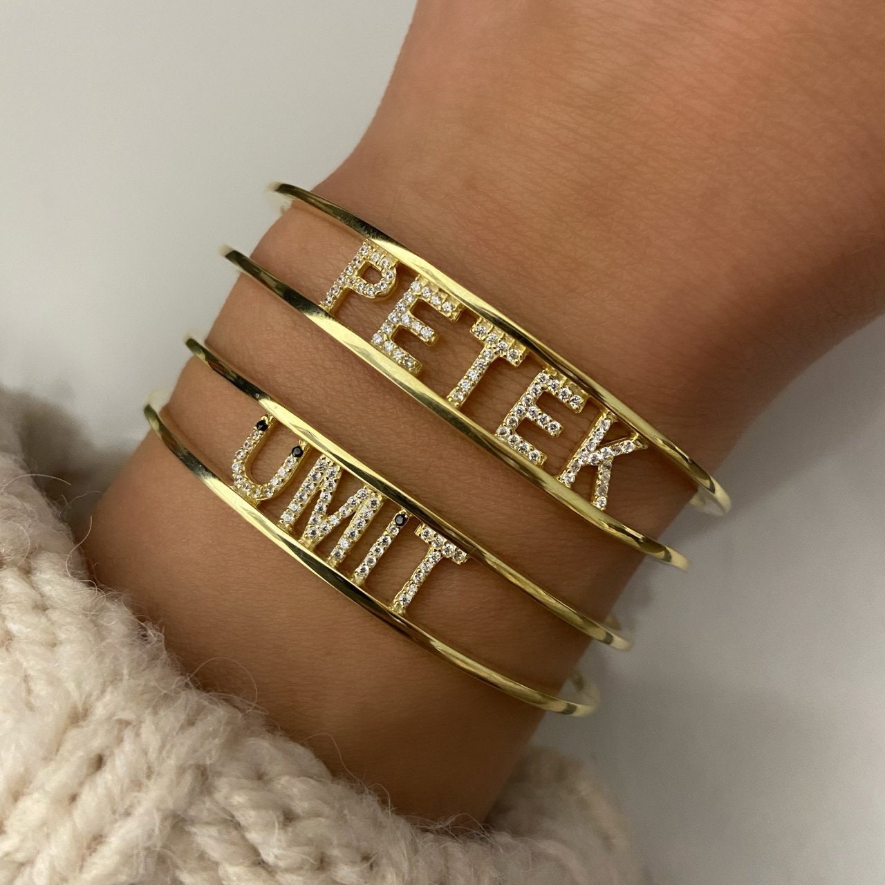 Personalized Cuff Bracelet, Two Name Bracelet, Couples Bracelet, Initial bracelet, Bangle Bracelet, CZ Gemstone Bracelet, Personalized Gift