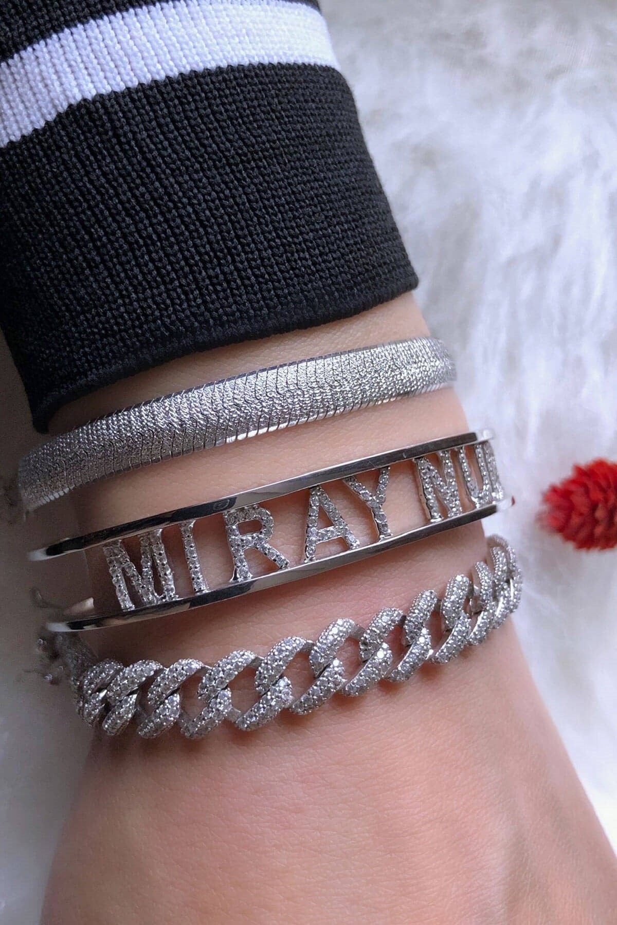 Personalized Cuff Bracelet, Two Name Bracelet, Couples Bracelet, Initial bracelet, Bangle Bracelet, CZ Gemstone Bracelet, Personalized Gift