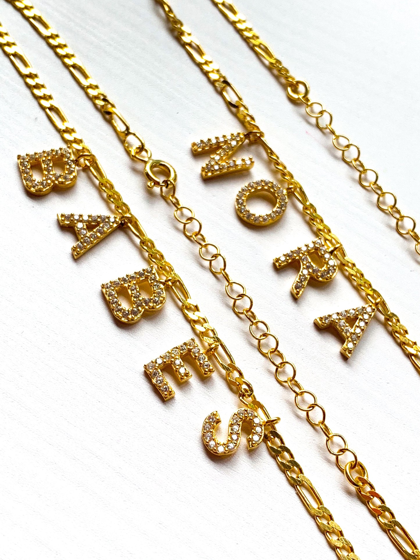 Gold Diamond Name Anklet, Letter Anklet, Initial Anklet Bracelet, Bell Anklet, Gemstone Anklet, Summer gift, Personalized Gift for Her, 925